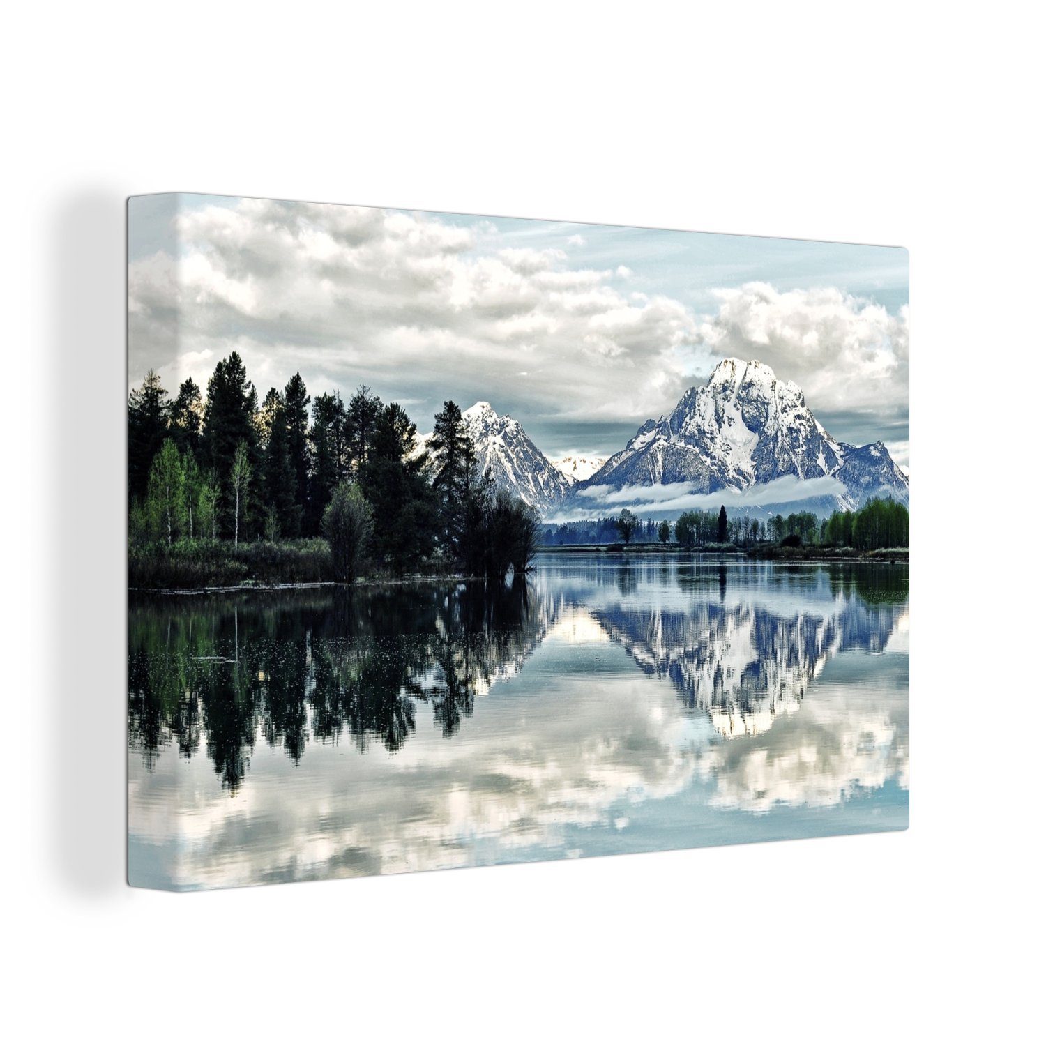 30x20 Leinwandbild Himmel, Wandbild Reflexion Mountains Aufhängefertig, und schöner (1 ein Teton schneebedeckten Leinwandbilder, Wanddeko, der OneMillionCanvasses® St), cm