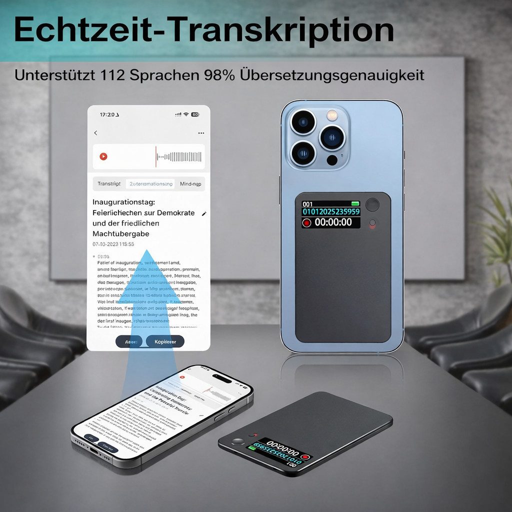 SpionProfi 64GB KI Diktiergerät Mini Slim mit Schreibfunktion Ton Aufnahmegerät Digitales Diktiergerät (Voice Recorder der 112 Sprachen übersetzen kann - Bluetooth 5.2 & App)