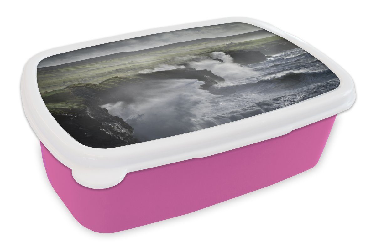 Snackbox, Mädchen, (2-tlg), Kunststoff für Cliffs an of rosa den Brotdose Brotbox Tag Stürmischer Lunchbox Moher, MuchoWow Kunststoff, Erwachsene, Kinder,