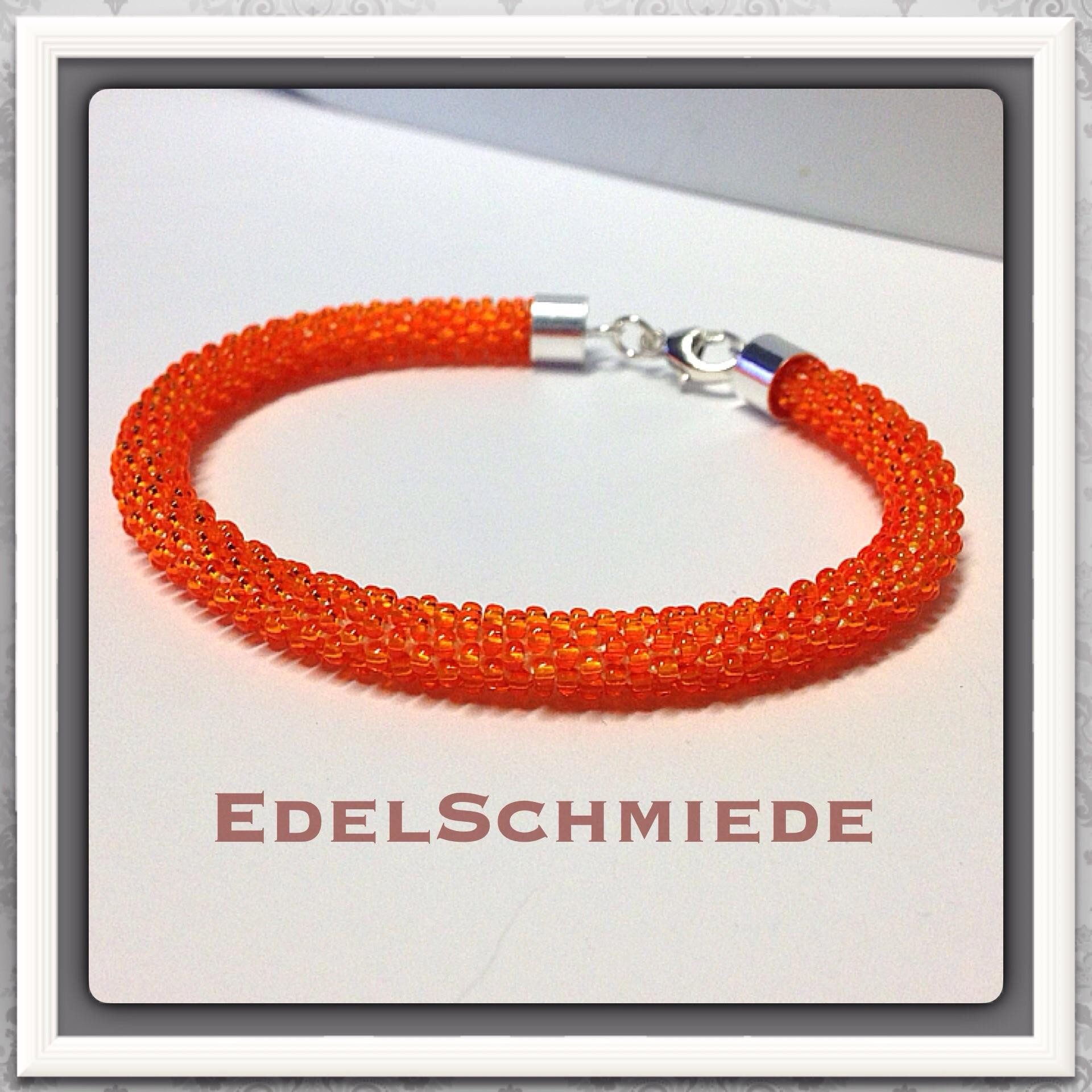 Edelschmiede925 Armband Häkelarmband orange klar mit 925/- Verschluß