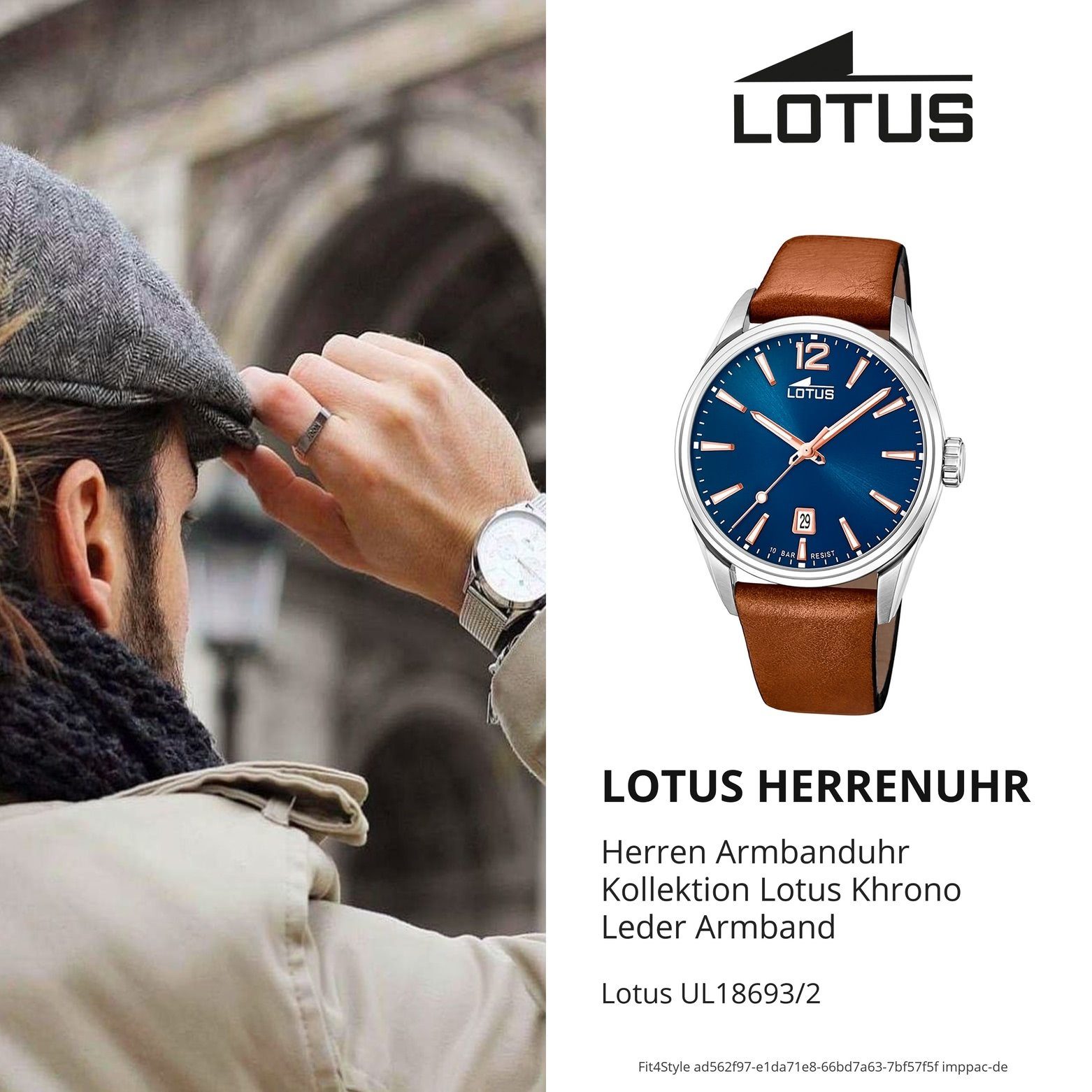 Lotus Lederarmband braun Uhr Quarzuhr 18693/2 Herren groß Elegant (ca. LOTUS Herrenuhr Leder, rund, 42mm)