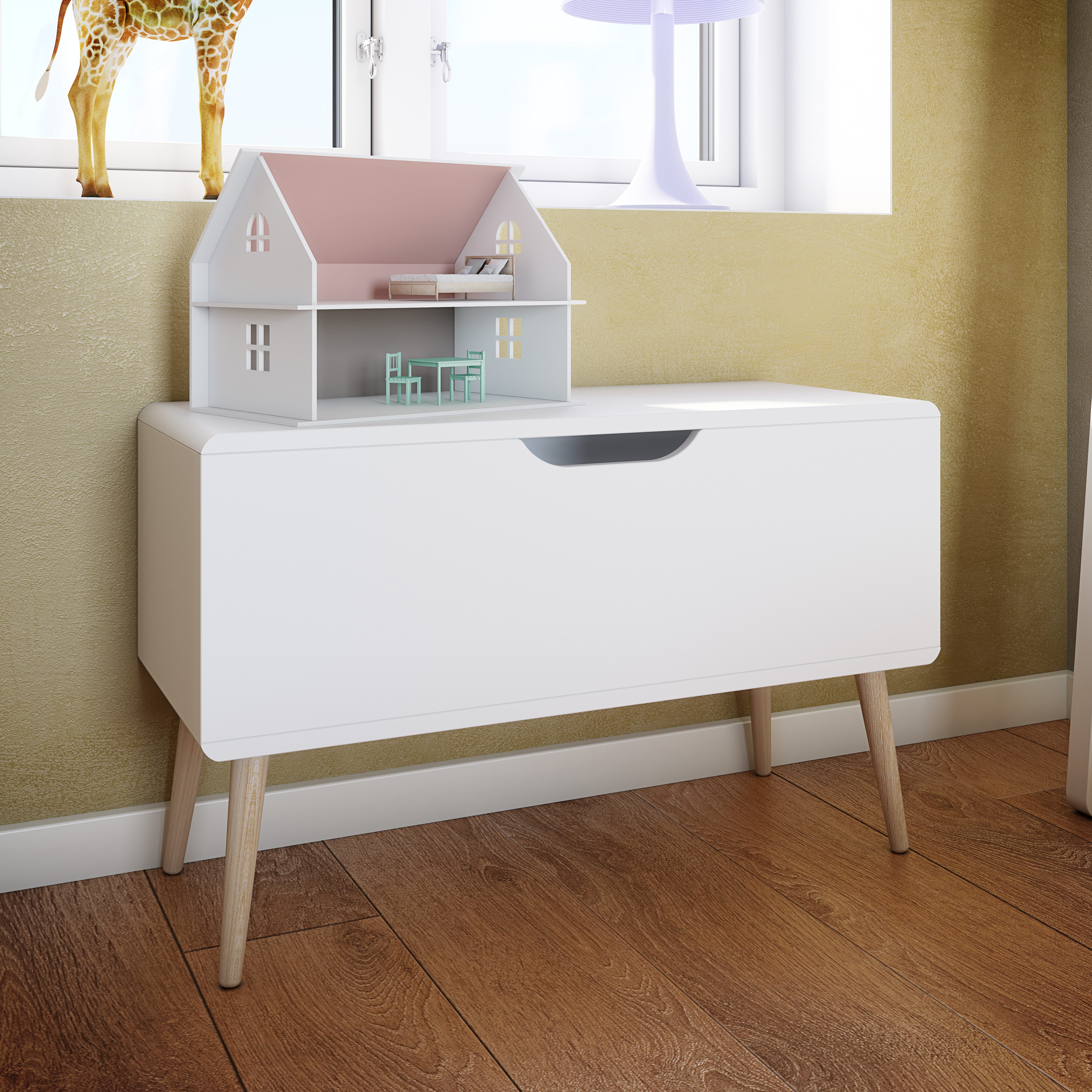 loft24 Spielzeugtruhe Gigi, Beine aus Eiche Massivholz, Made in Denmark, Breite 80 cm