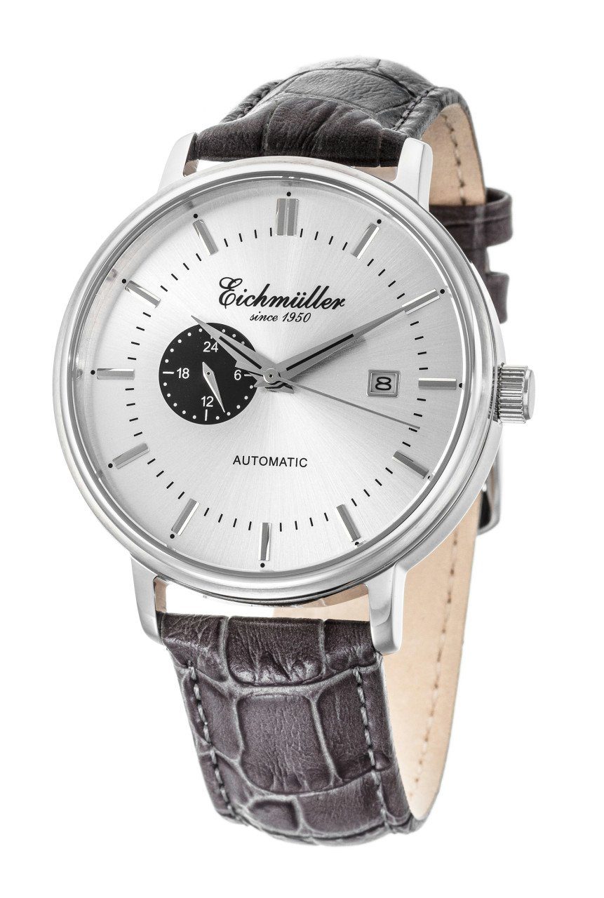 Eichmüller Automatikuhr RE7006 Herrenuhr Silberfarben Lederband grau 42 mm