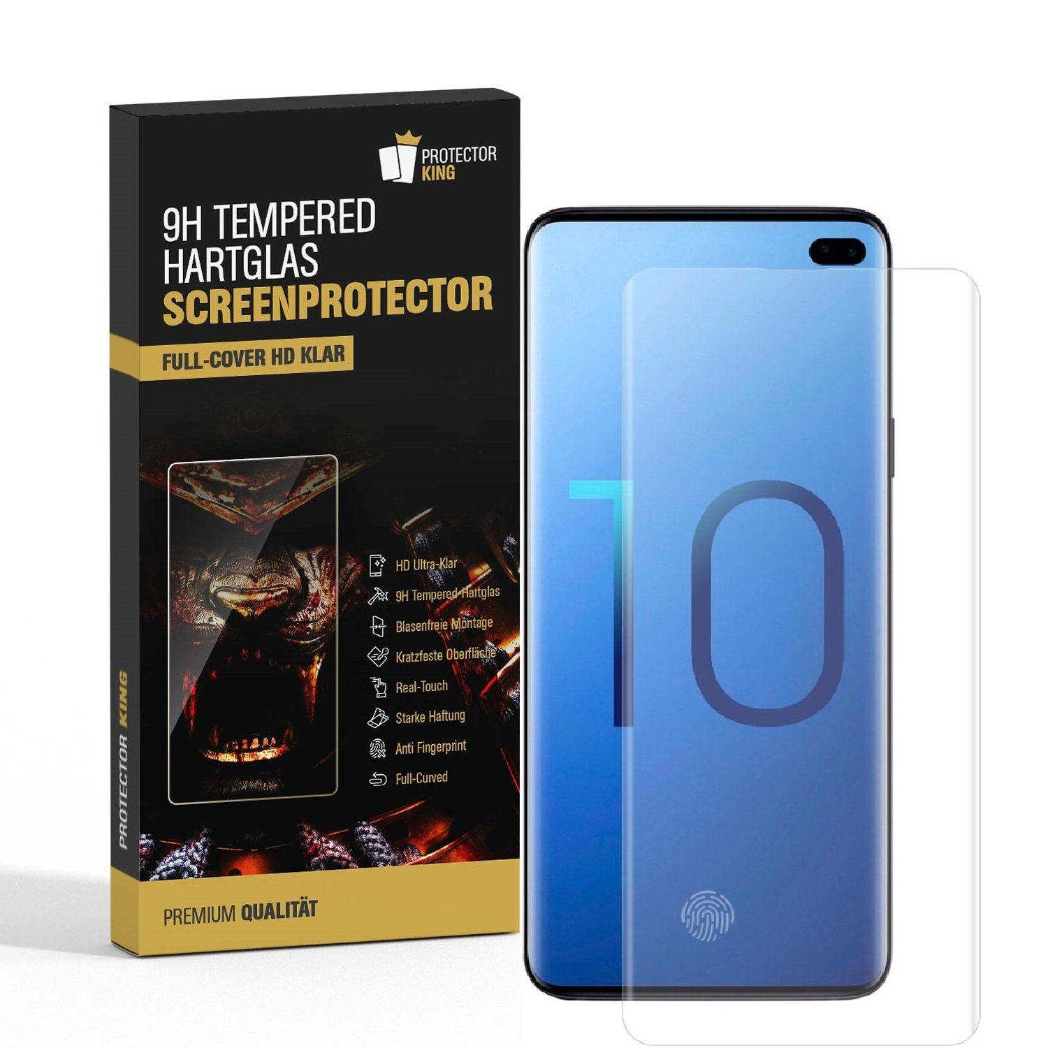 Protectorking Schutzfolie 2x 9H Panzerglas für Samsung Galaxy S10 Plus FULL CURVED Displayschutz, (2-Stück), Displayschutzglas, Schutzglas Echtglas Tempered 9H Härte HD-KLAR