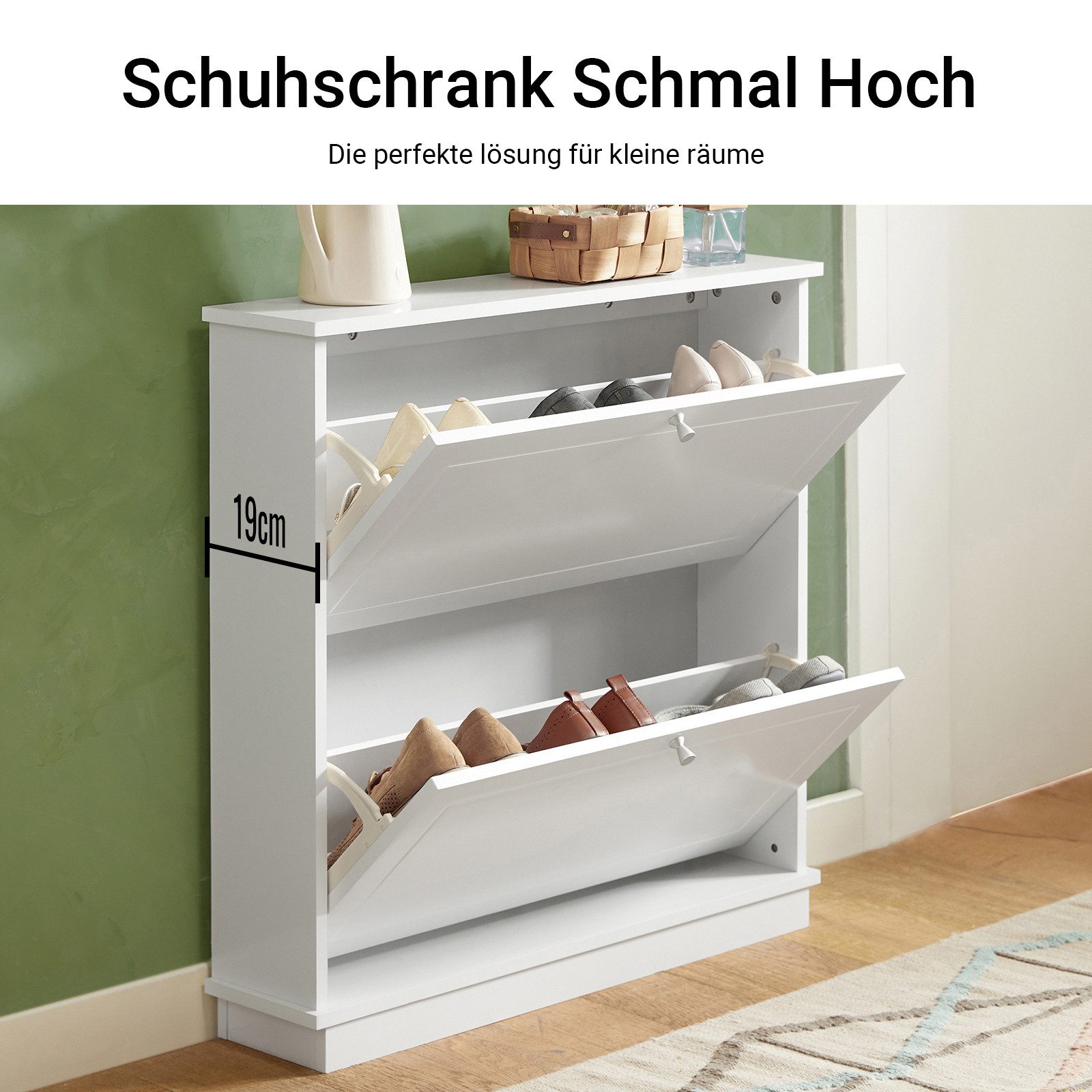 SoBuy Schuhkipper FSR99, Schuhkommode für bis zu 10 Paar Schuhe, Flur, Eingangsbereich, mit 2 Klappen Schuhschrank schmal Schuhregal mit 4 Ablageflächen