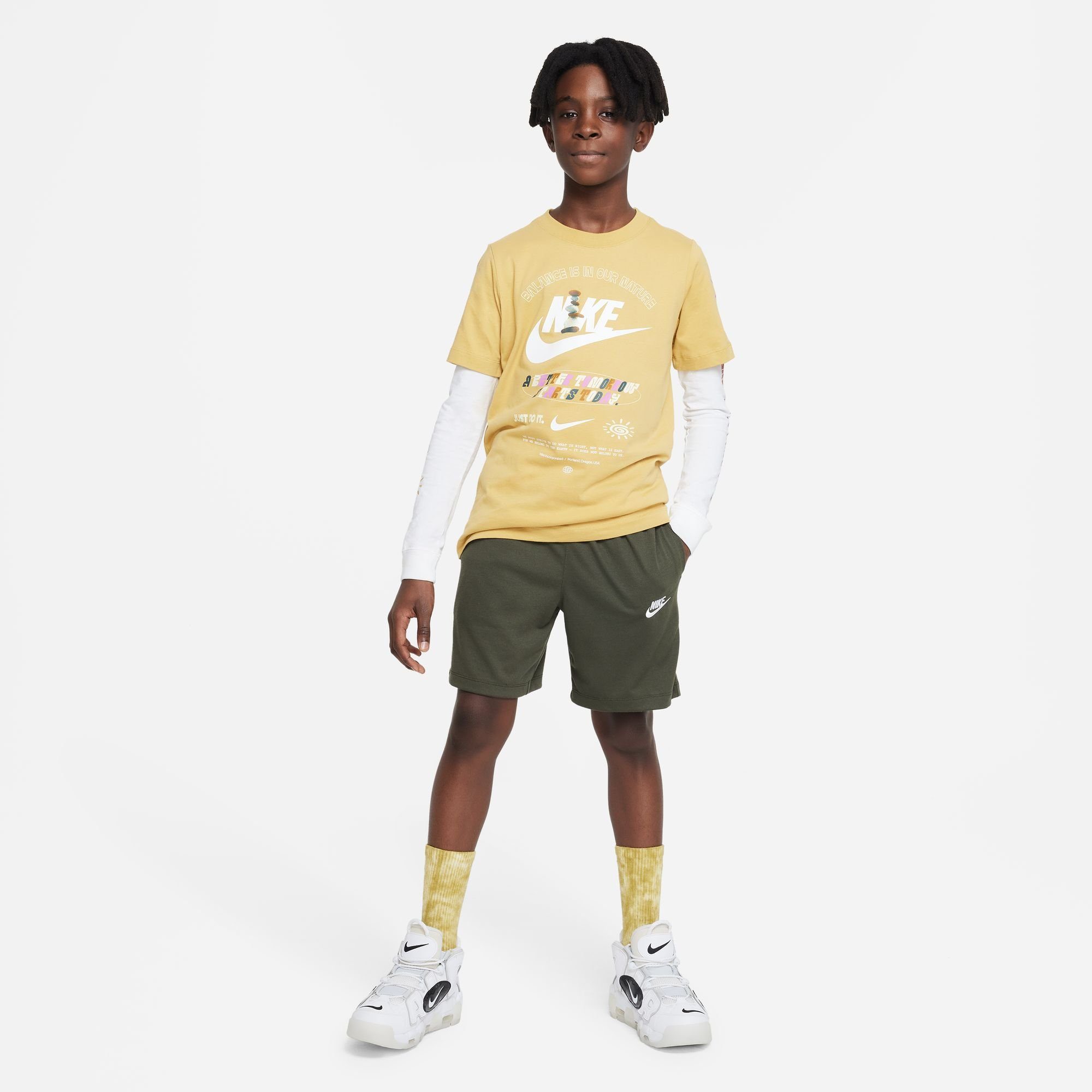 Nike Sportswear BIG KIDS' JERSEY Shorts CARGO (BOYS) KHAKI/WHITE SHORTS
