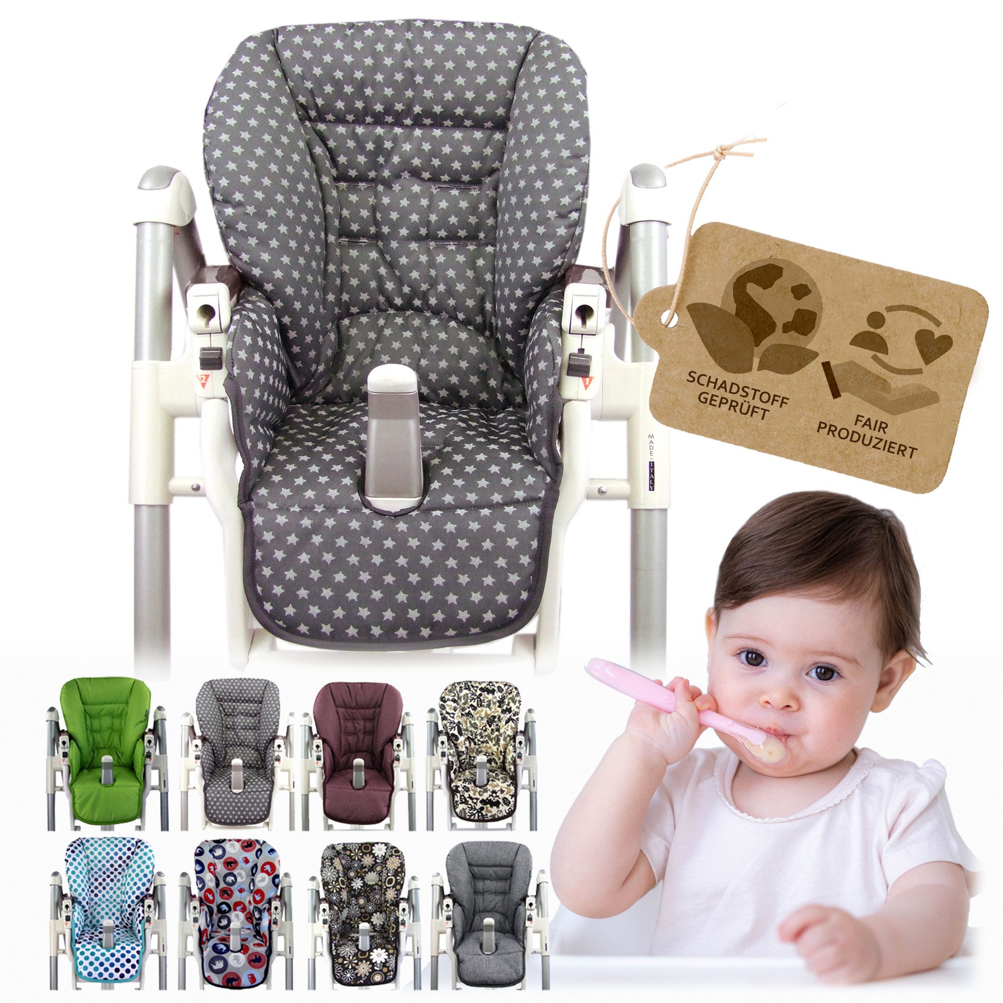 BambiniWelt by Rafael K. Hochstuhlauflage Ersatzbezug Sitzkissen kompatibel mit PEG PEREGO Prima Pappa Diner, für Kinderhochstuhl