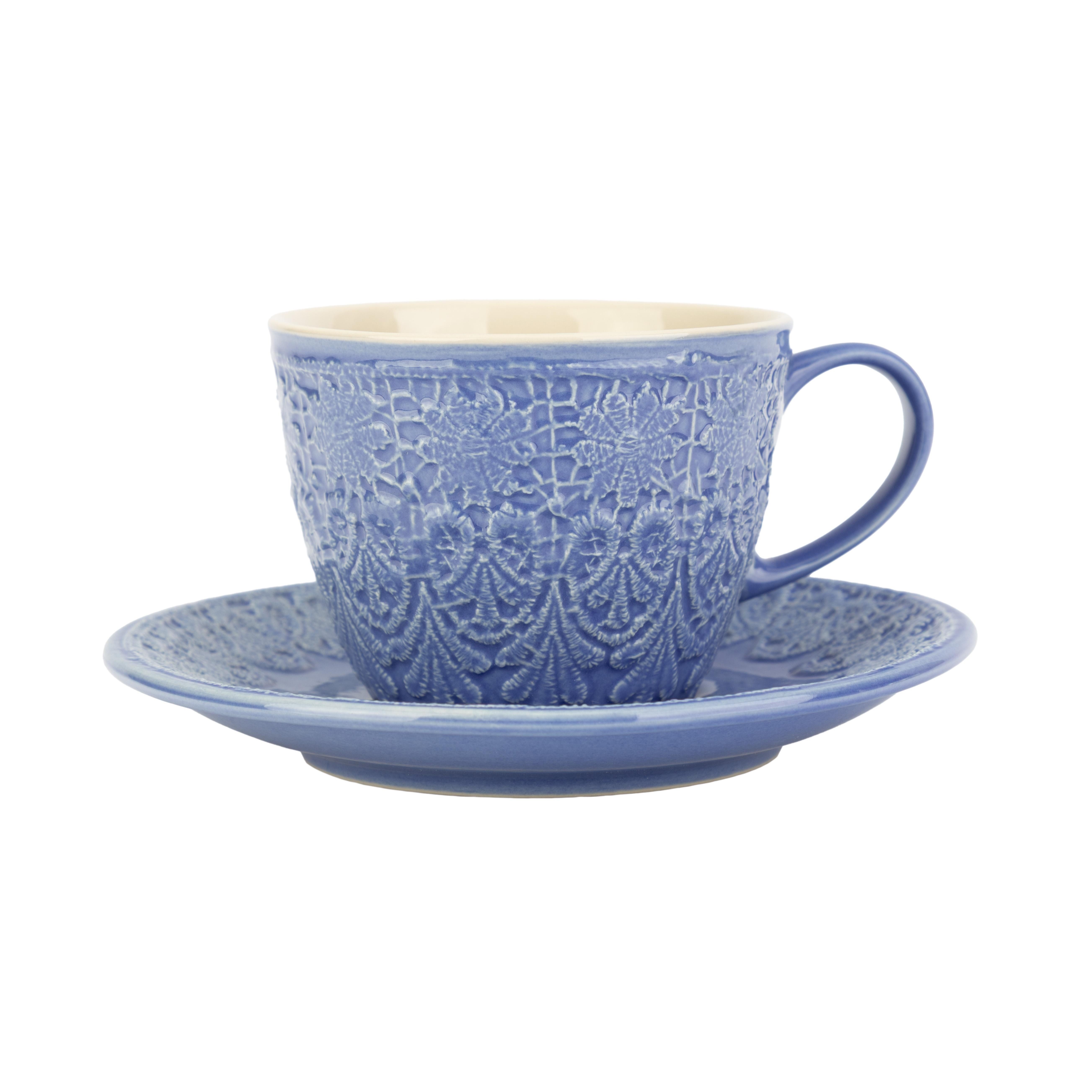 El Puente Tasse "Bloom" Cappuccinotasse aus Keramik in Blau, Handmade, Keramik, Fair Trade