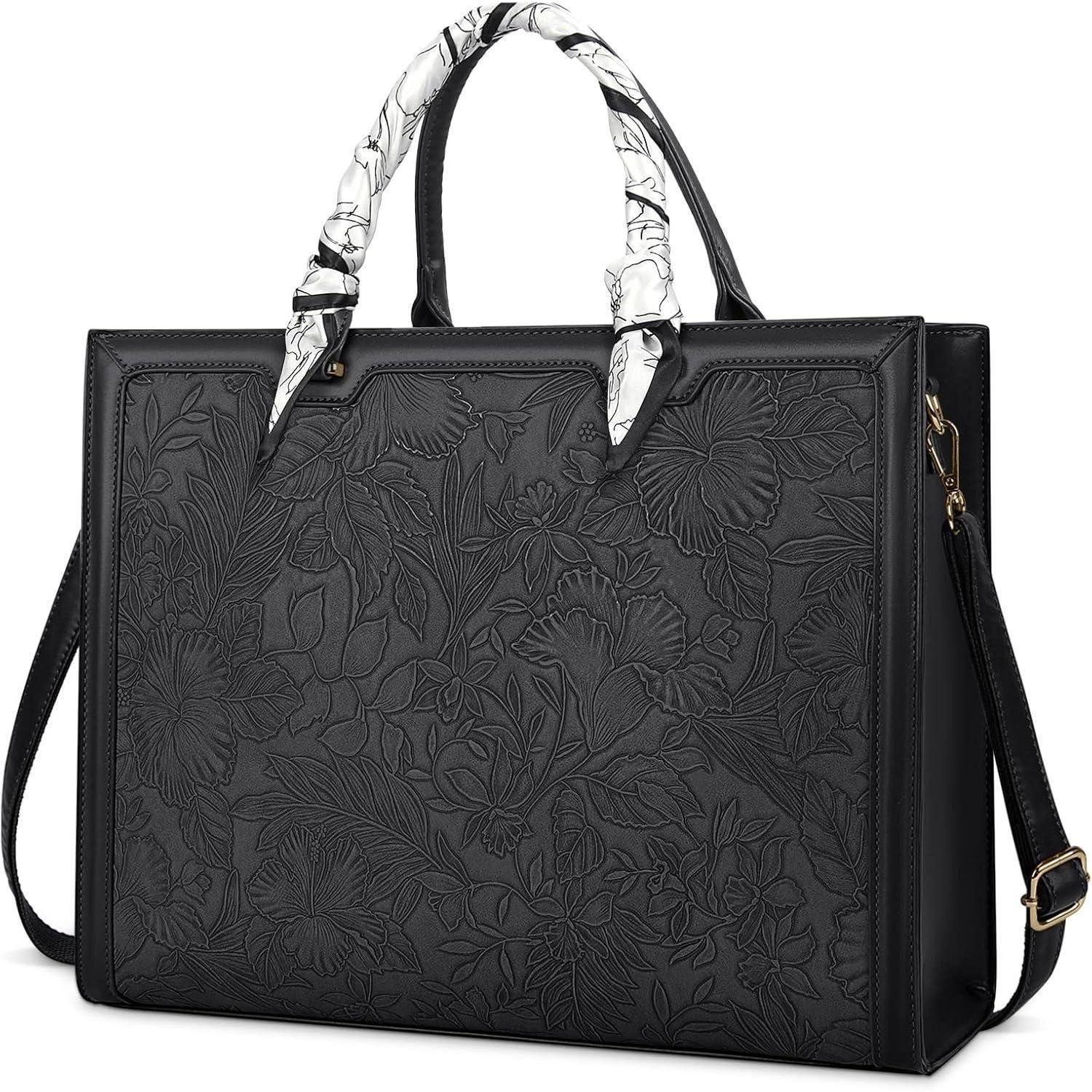 Laptoptasche Handtasche Damen Shopper Groß Schwarz Leder Umhängetasche Elegant 15.6