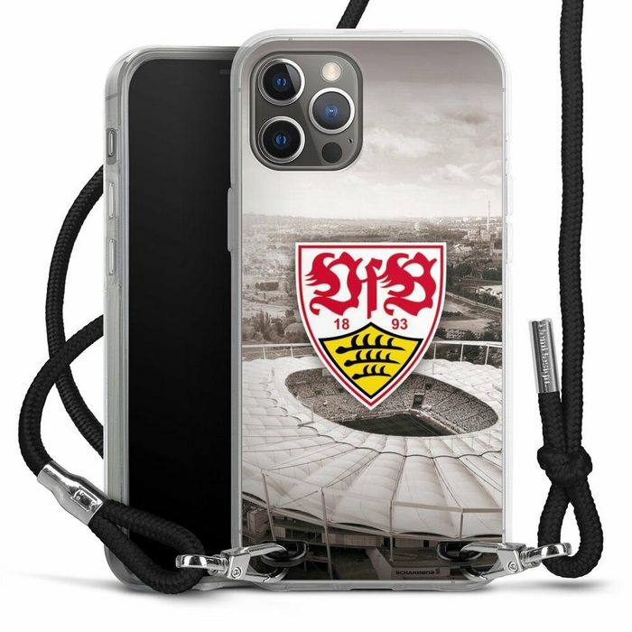 DeinDesign Handyhülle VfB Stuttgart Offizielles Lizenzprodukt Stadion VfB Stadion Grau Apple iPhone 12 Pro Handykette Hülle mit Band Case zum Umhängen