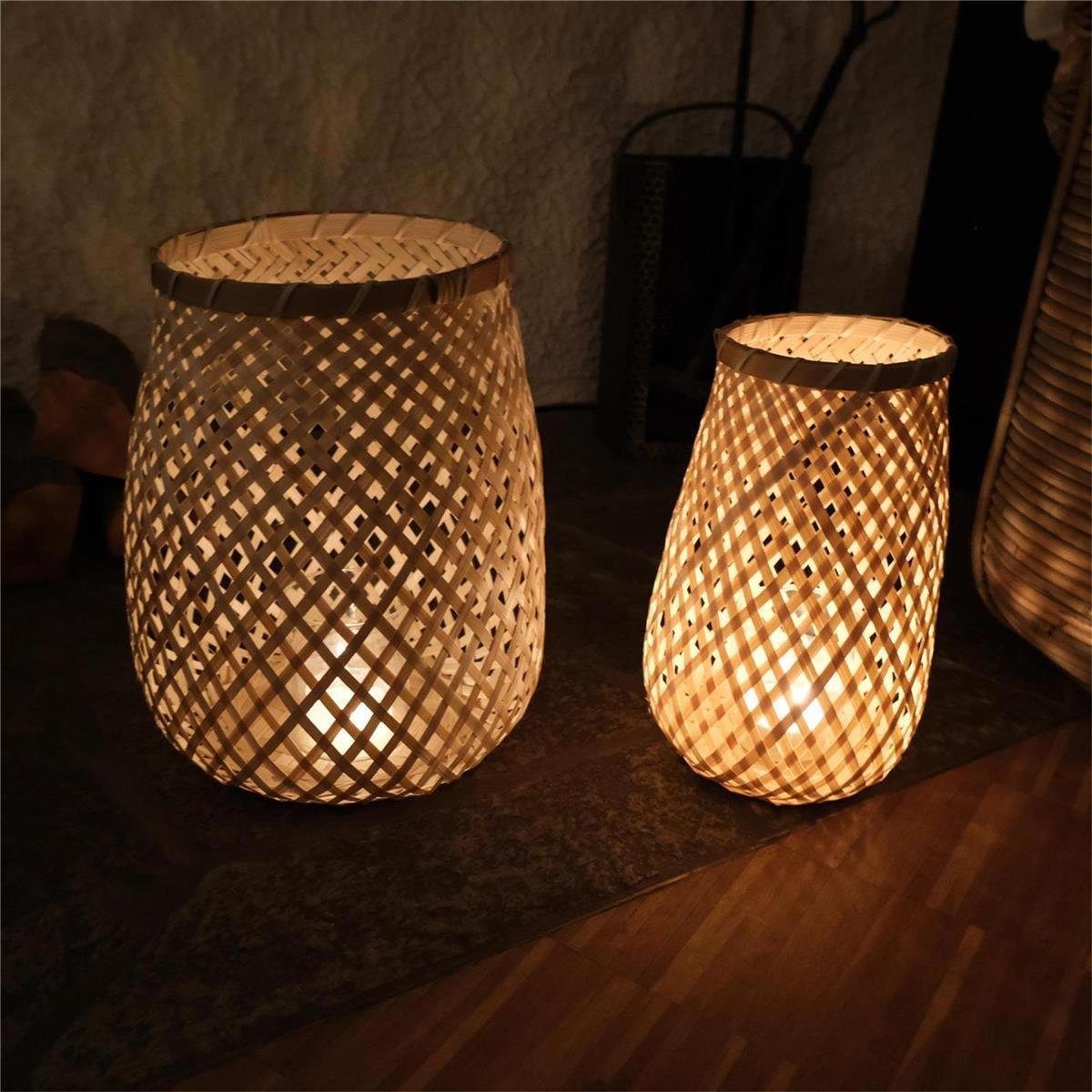 Windlicht zwei BORGATA 2erSet mit Laterne BOURGH Größen Bambus Glaseinsatz, in naturbelassen Kerzenlaterne