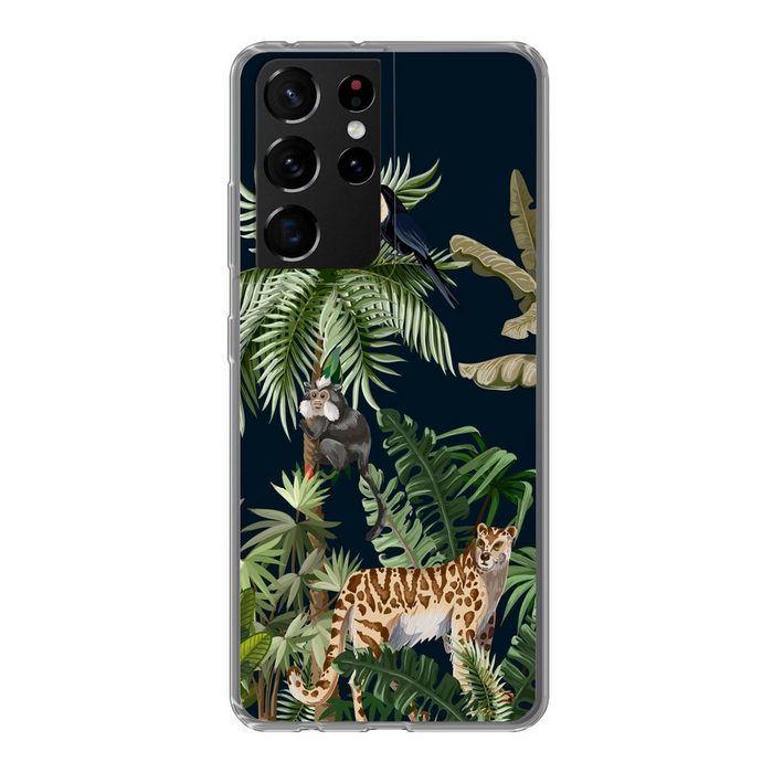 MuchoWow Handyhülle Dschungel - Pflanzen - Tiere - Kinder - Flamingo - Zebra Phone Case Handyhülle Samsung Galaxy S21 Ultra Silikon Schutzhülle