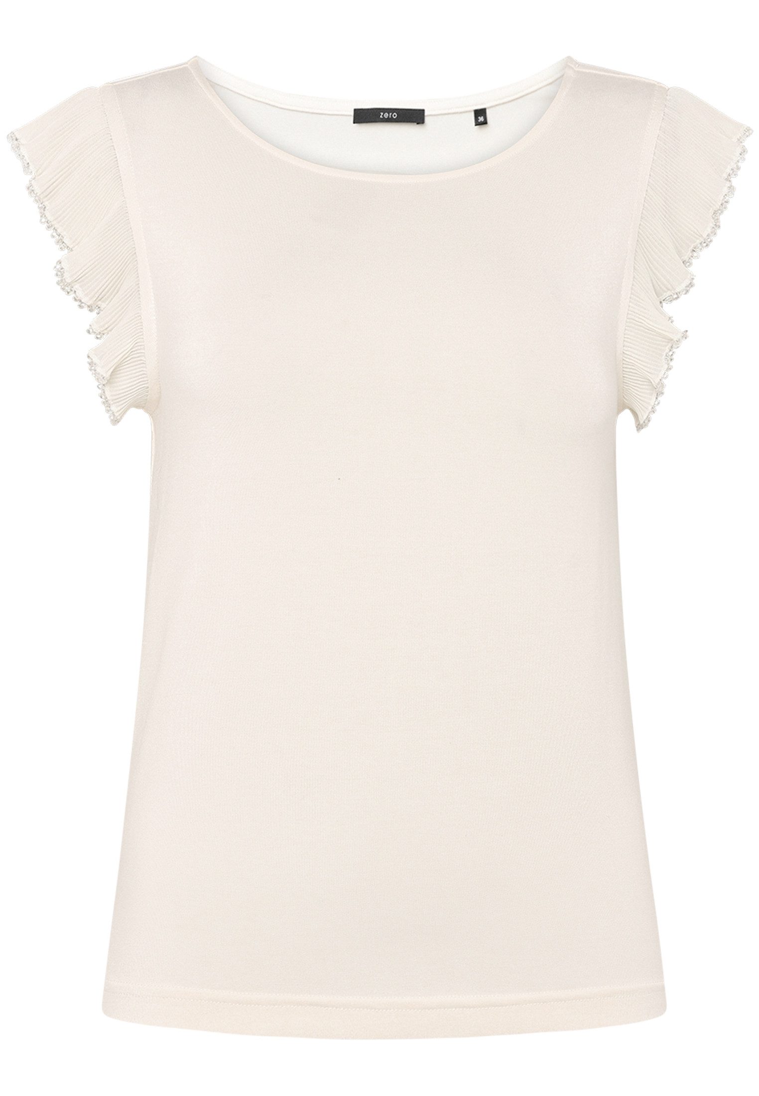Zero Kurzarmshirt Damen Rüschen mit Perlen (1-tlg) Perlen