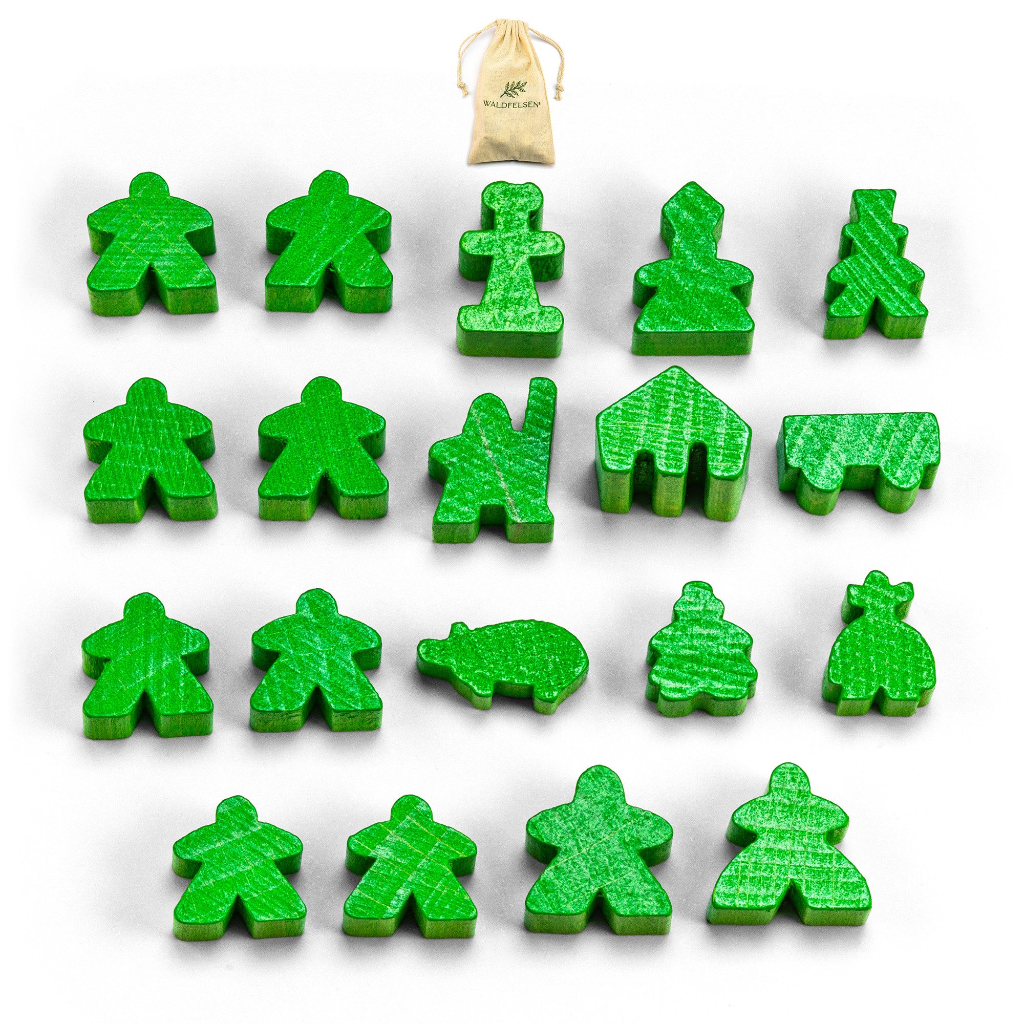Waldfelsen Spiel – 19 Carcassonne Meeple Holzfiguren Spielfiguren aus Holz Komplett-Set, Spielmaterial, Verschiedene Цвета(ов)
