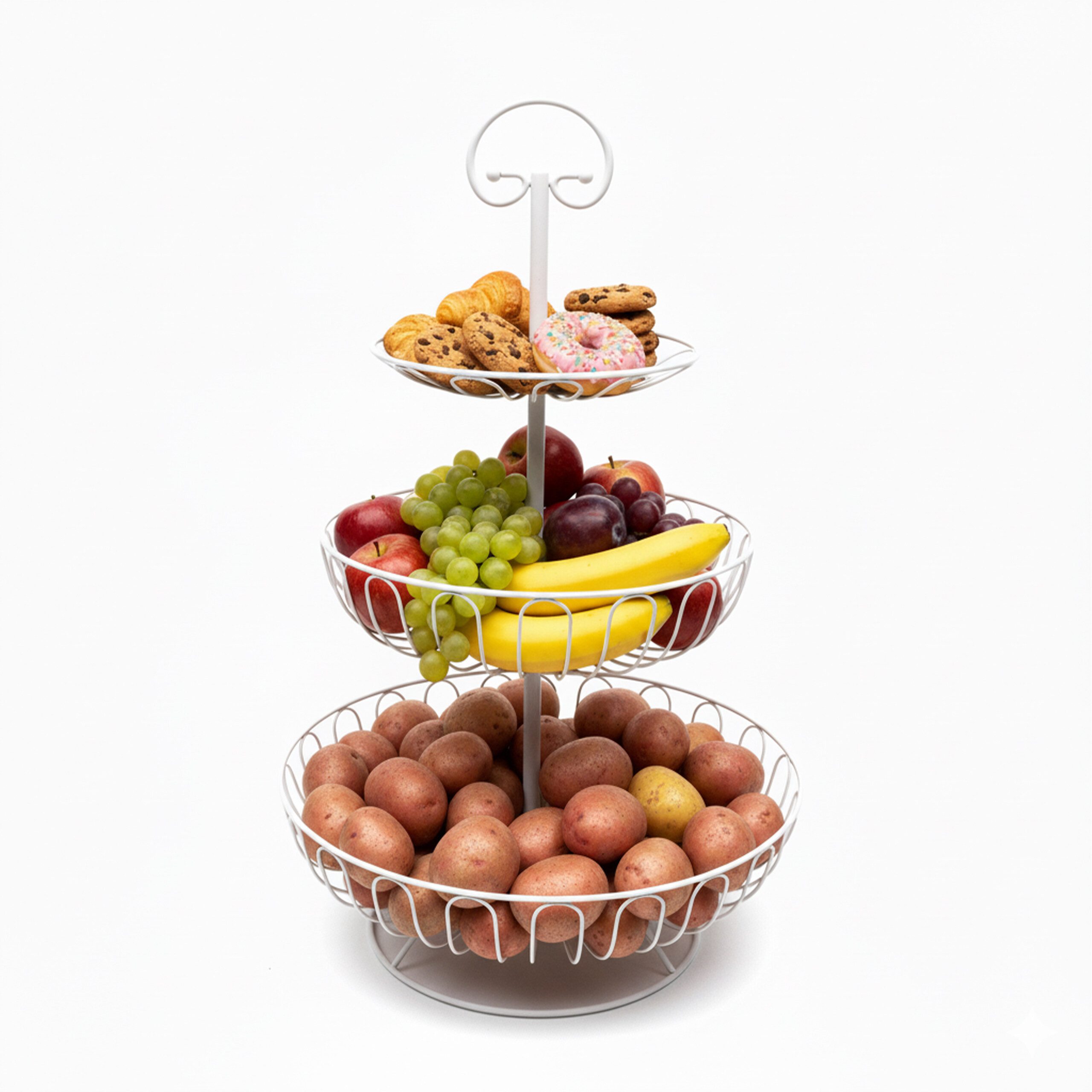 relaxdays Obstschale Obst Etagere 3 Etagen, Eisen, (1-tlg), weiß