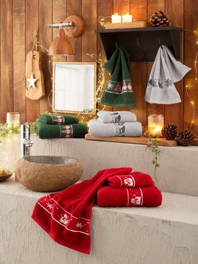 my home Handtuch Set »Weihnachten« (Set, 3-tlg), mit Sternen und Bordüre, weihnachtliches Handtuchset, Handtücher aus 100% Baumwolle