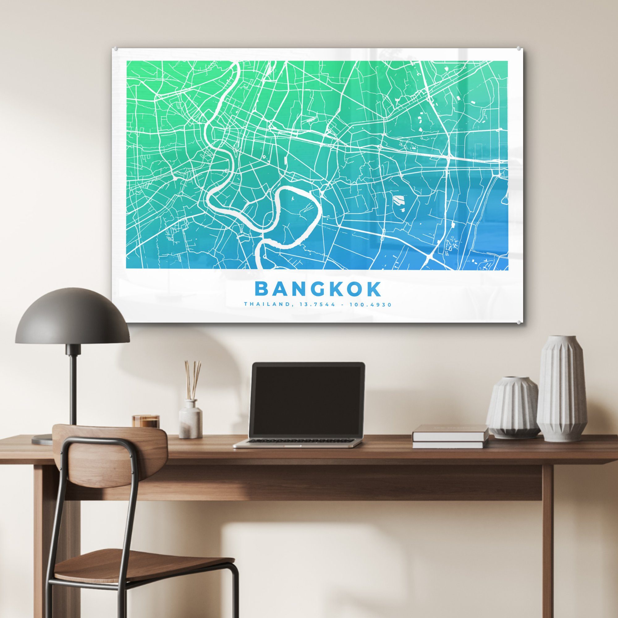 Thailand Stadtplan, - Bangkok St), - Wohnzimmer & Schlafzimmer (1 Acrylglasbild MuchoWow Acrylglasbilder