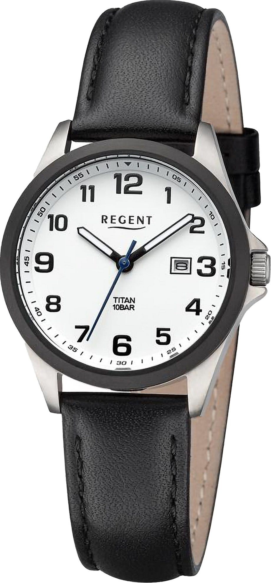 Regent Quarzuhr Regent Damen Armbanduhr Analog, Damen Armbanduhr rund, extra groß (ca. 31mm), Lederarmband