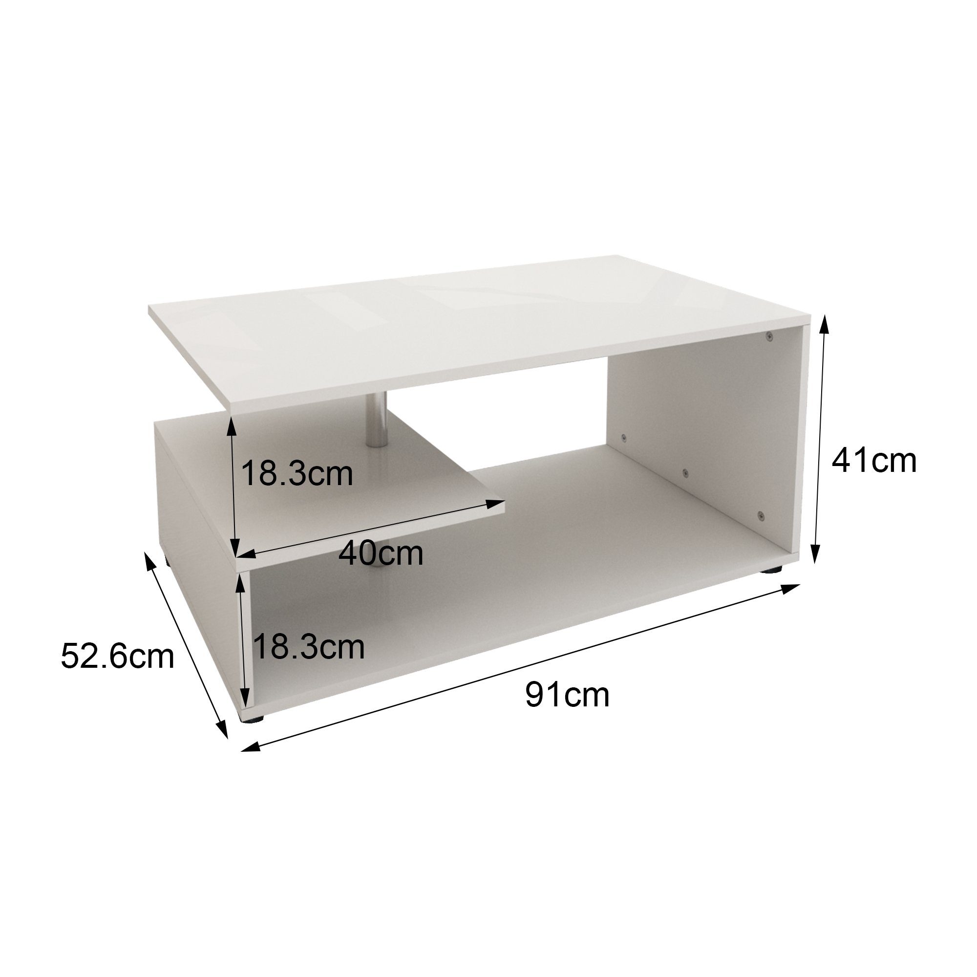 Beistelltisch Modern Wohnzimmertisch Holztisch, Weiß Metall Geräumig Wohnzimmermöbel Ablageflächen mit ML-DESIGN Couchtisch 91x41x52,6cm Dekostange Kaffeetisch