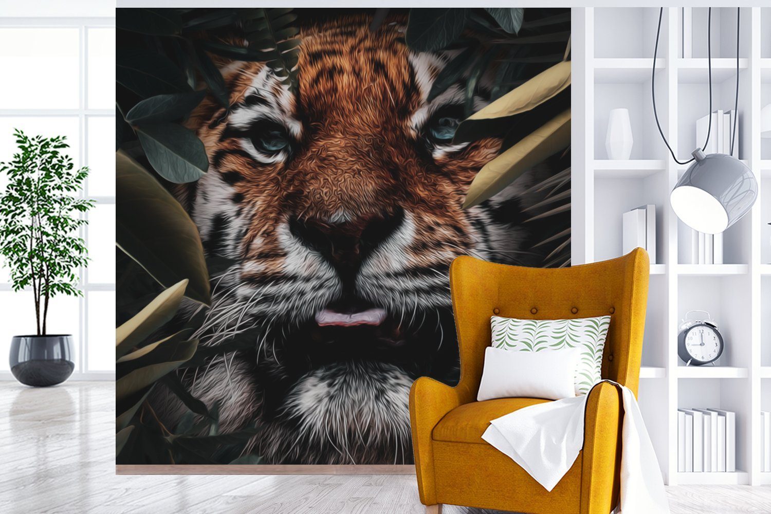 MuchoWow Fototapete Tiger - Tiere, Matt, Wohnzimmer Blatt Vinyl für Wandtapete St), (5 bedruckt, oder Schlafzimmer, Tapete 