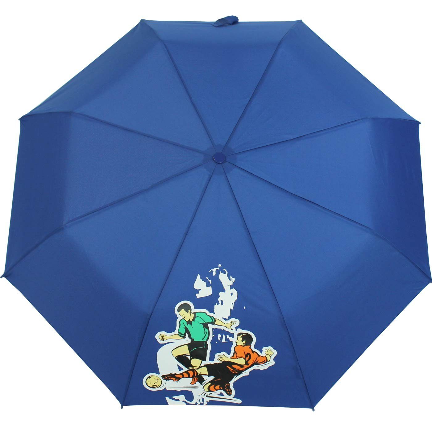 derby Taschenregenschirm Mini Kinderschirm football blau, Motiven Schulweg ein den Jungen leichter leicht Schirm für mit Kids Schule coolen 