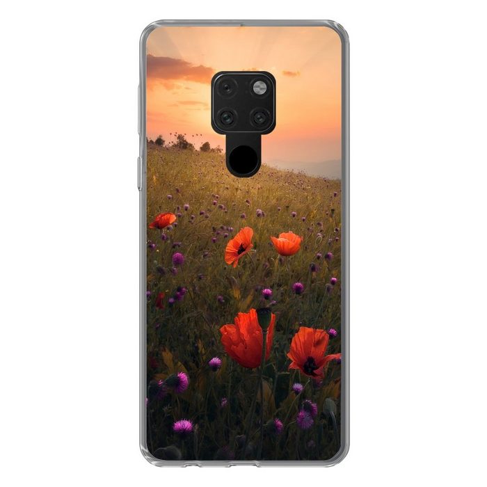 MuchoWow Handyhülle Blumenfeld - Gras - Pflanzen - Sonnenuntergang - Orange Phone Case Handyhülle Huawei Mate 20 Silikon Schutzhülle