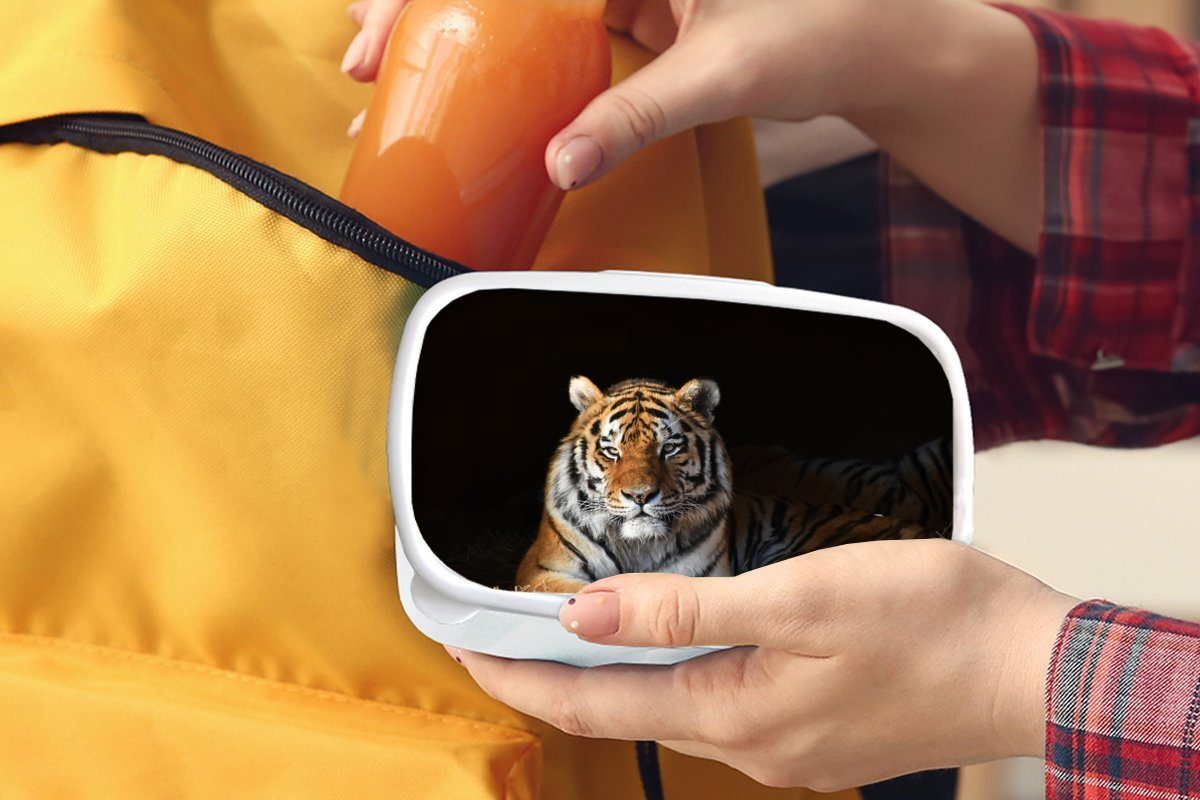 MuchoWow Lunchbox Tiger - Mädchen (2-tlg), Brotbox Erwachsene, für Kinder Stroh für und Schatten, Brotdose, - und weiß Kunststoff, Jungs