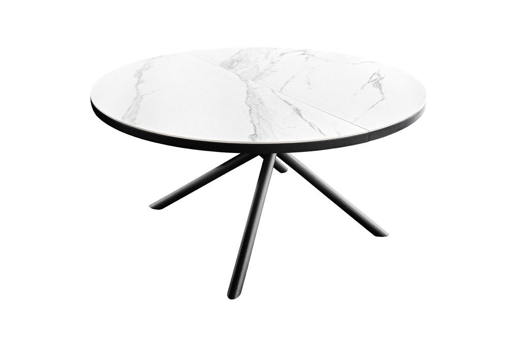 riess-ambiente Esstisch MIKADO 120–160cm weiß/schwarz - Keramik, oval, ausziehbar, 6 Personen (Einzelartikel, 1-St), Sterngestell aus Metall & Marmor-Design - ideal für Dein Esszimmer