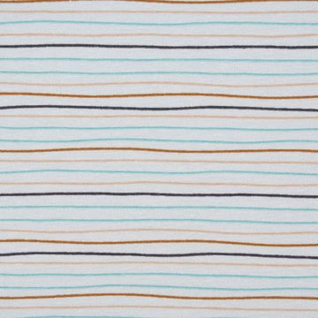 SCHÖNER LEBEN. Stoff Baumwolljersey Streifen Wellen 2mm blau beige braun schwarz 1,50m, allergikergeeignet