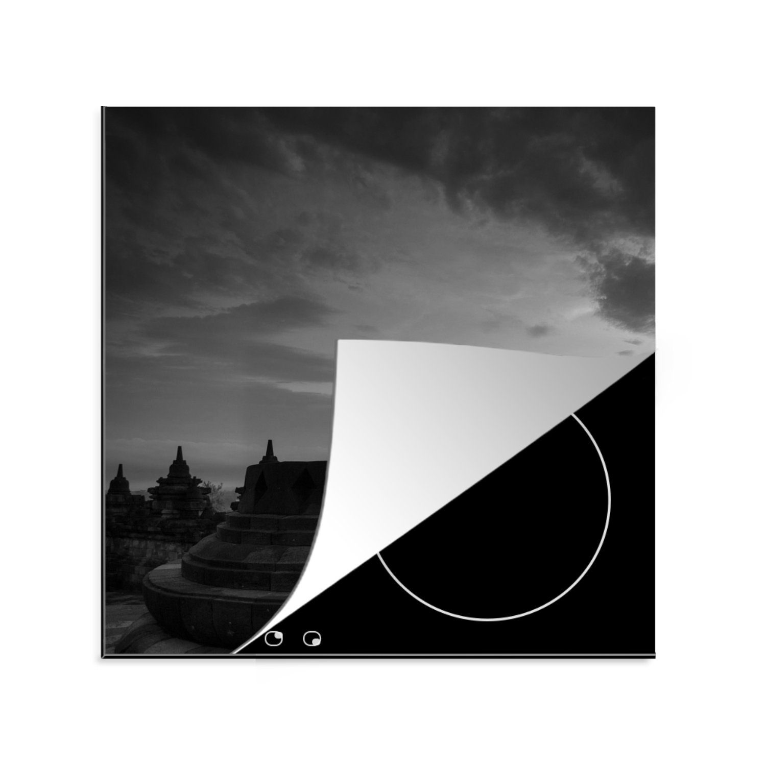 für und Ceranfeldabdeckung, MuchoWow Architektur tlg), Indonesien Herdblende-/Abdeckplatte weiß, - Vinyl, Arbeitsplatte (1 78x78 - küche Schwarz cm,