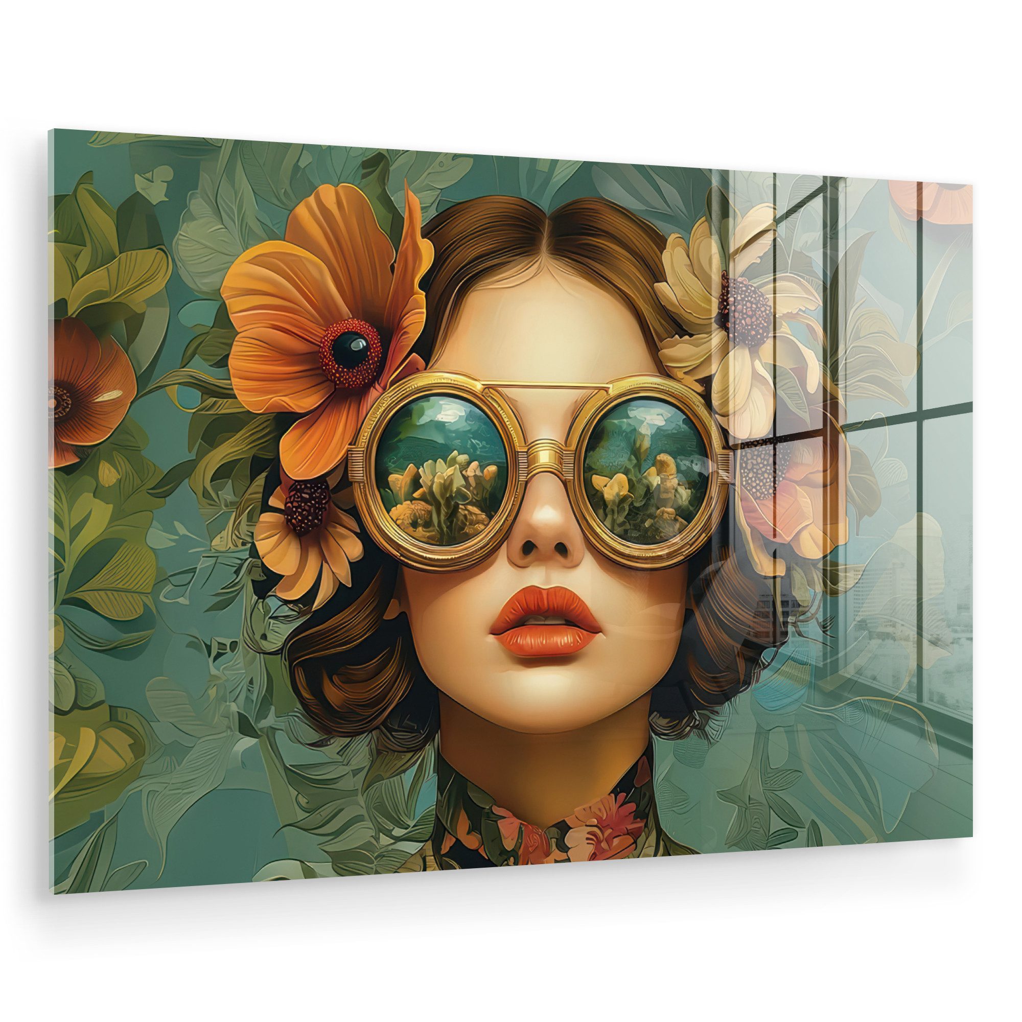 MuchoWow Acrylglasbild Frau - Blumen - Schmetterlinge - Natur - Vintage, In günstig online kaufen