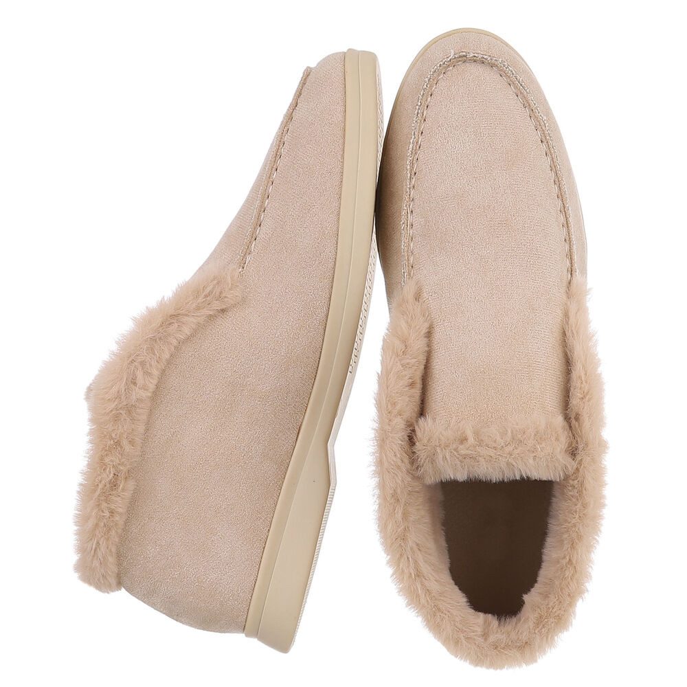 Ital-Design Gemütlicher Damenschuh mit weicher Innenauskleidung Snowboots (90793380) Blockabsatz Mokassins in Beige