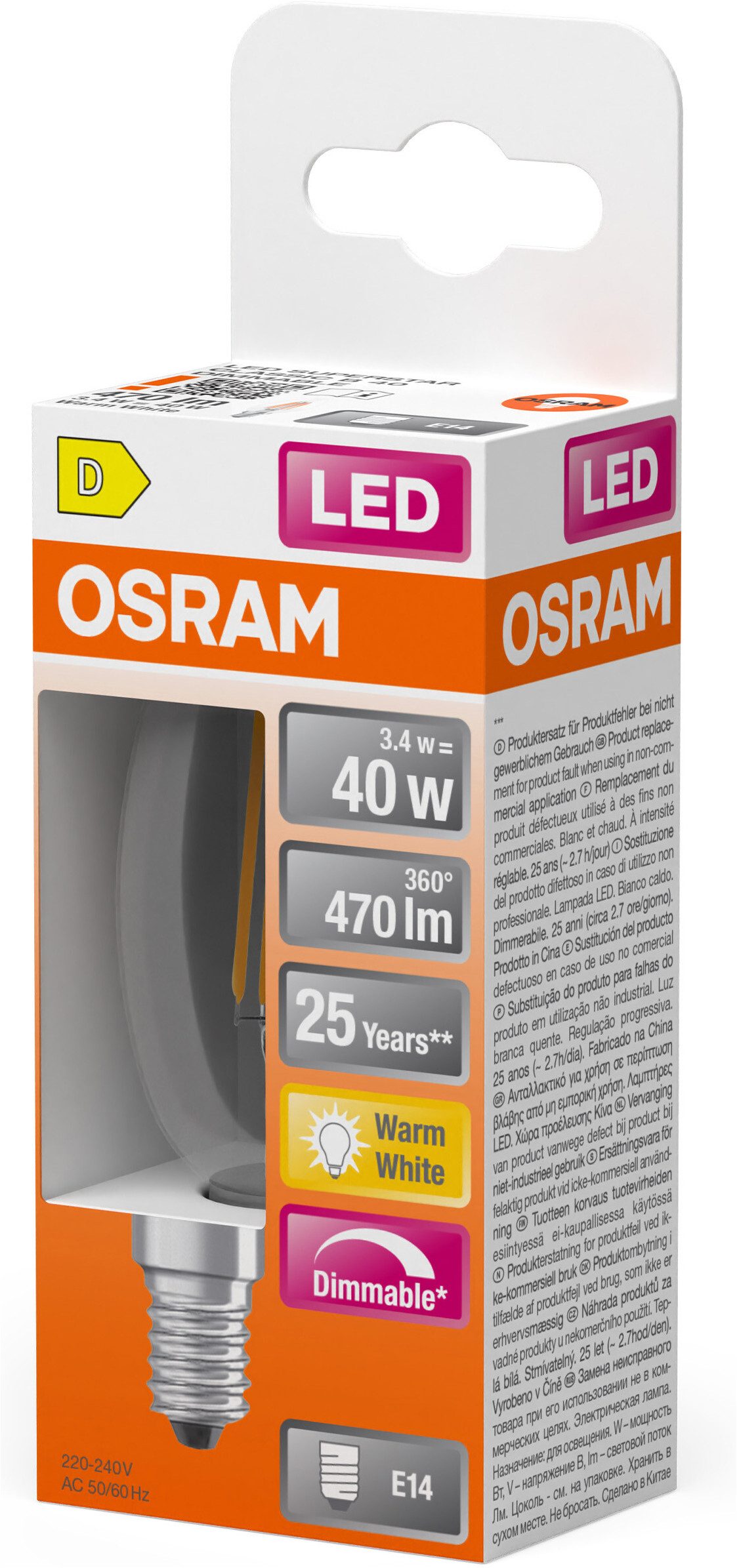 Osram LED-Leuchtmittel LED Retrofit CLASSIC Kerzenform, E14, 1 St., Warmweiß