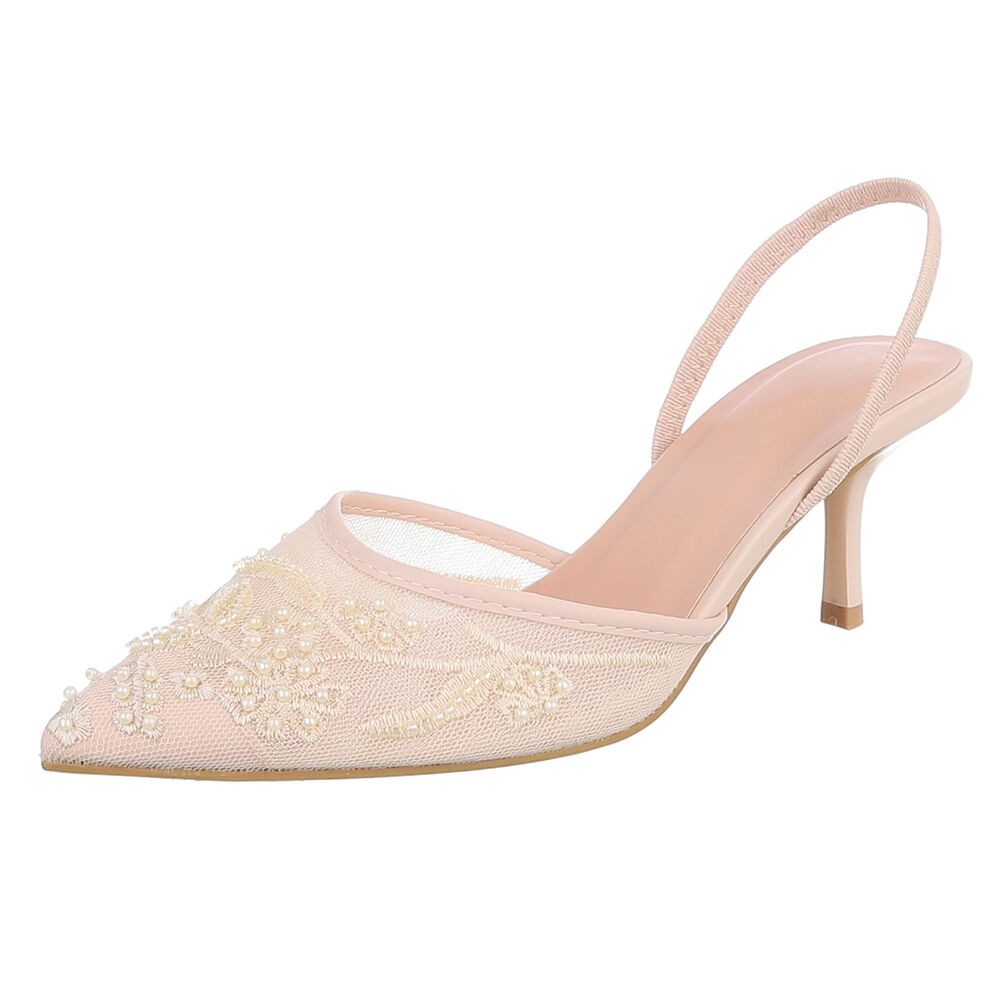 Ital-Design Damen Slingback-Pumps mit Perlenstickerei & High Heel Schnürpumps (92214503) Pfennig-/Stilettoabsatz Pumps in Apricot