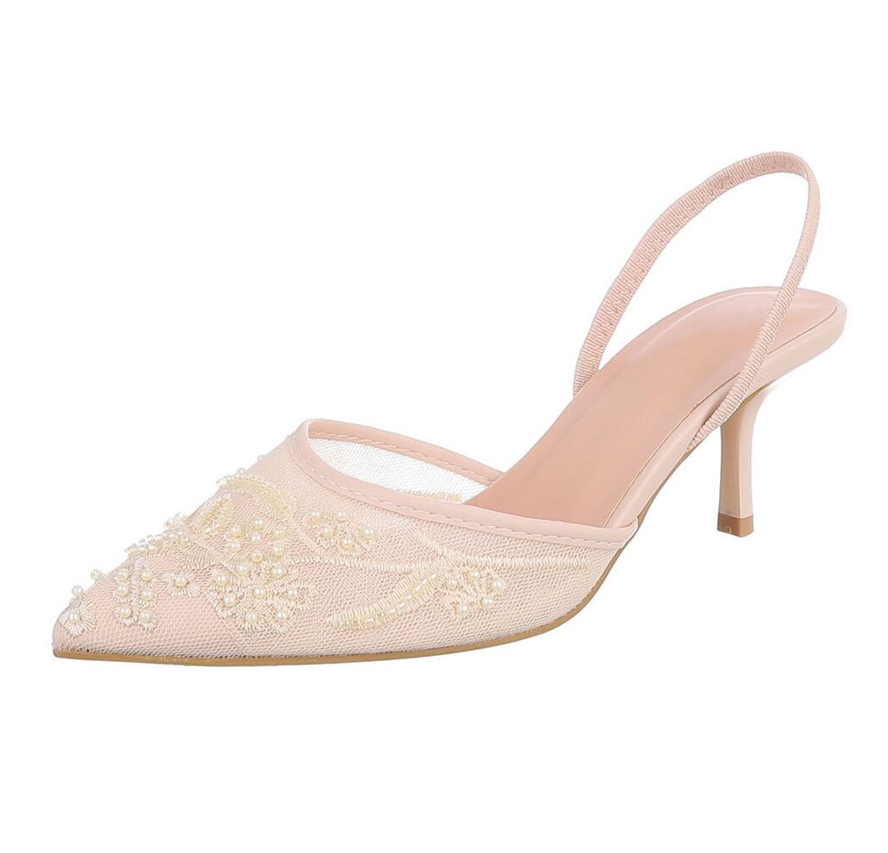 Ital-Design Damen Slingback-Pumps mit Perlenstickerei & High Heel Schnürpumps (92214502) Pfennig-/Stilettoabsatz Pumps in Apricot