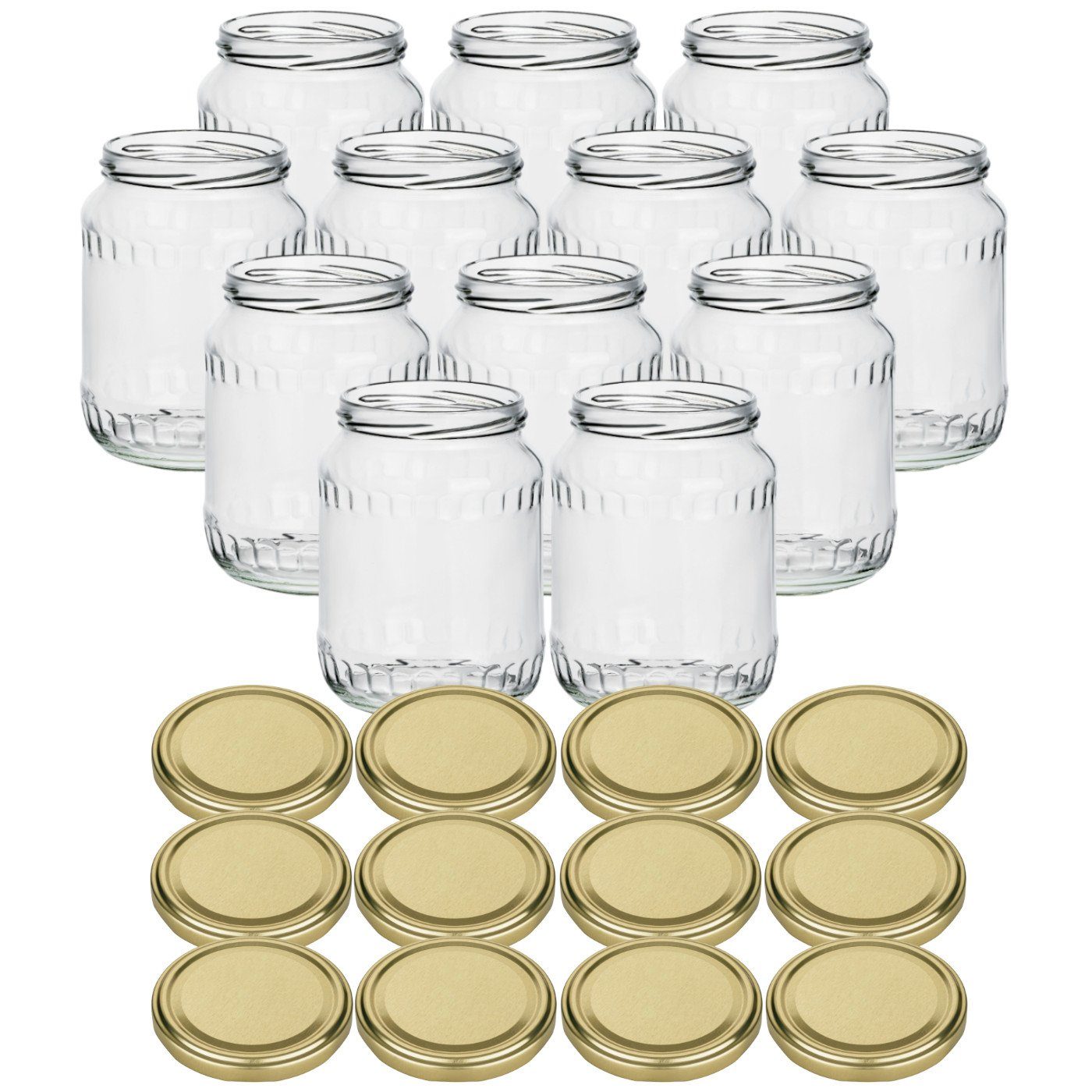 gouveo Einmachglas Vorratsgläser 720 ml Klassik mit Schraub-Deckel - Große Einmachgläser, (12-tlg., Goldfarben)
