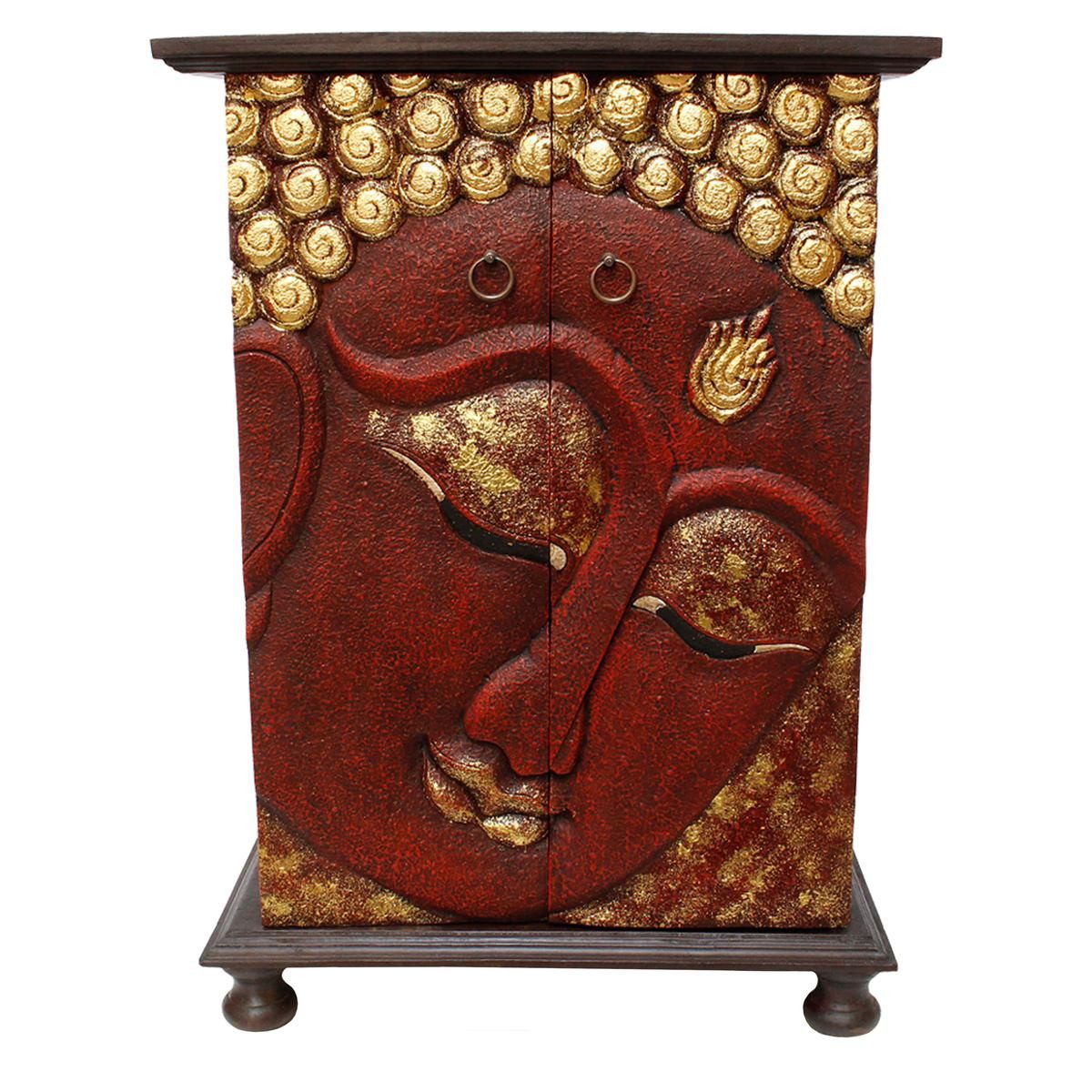 Oriental Galerie Mehrzweckschrank Schrank Kommode Holzschrank 90cm Buddha Rot (1-St) mit Rattan, orientalischer Flurschrank, Nachtkommode, Thailand