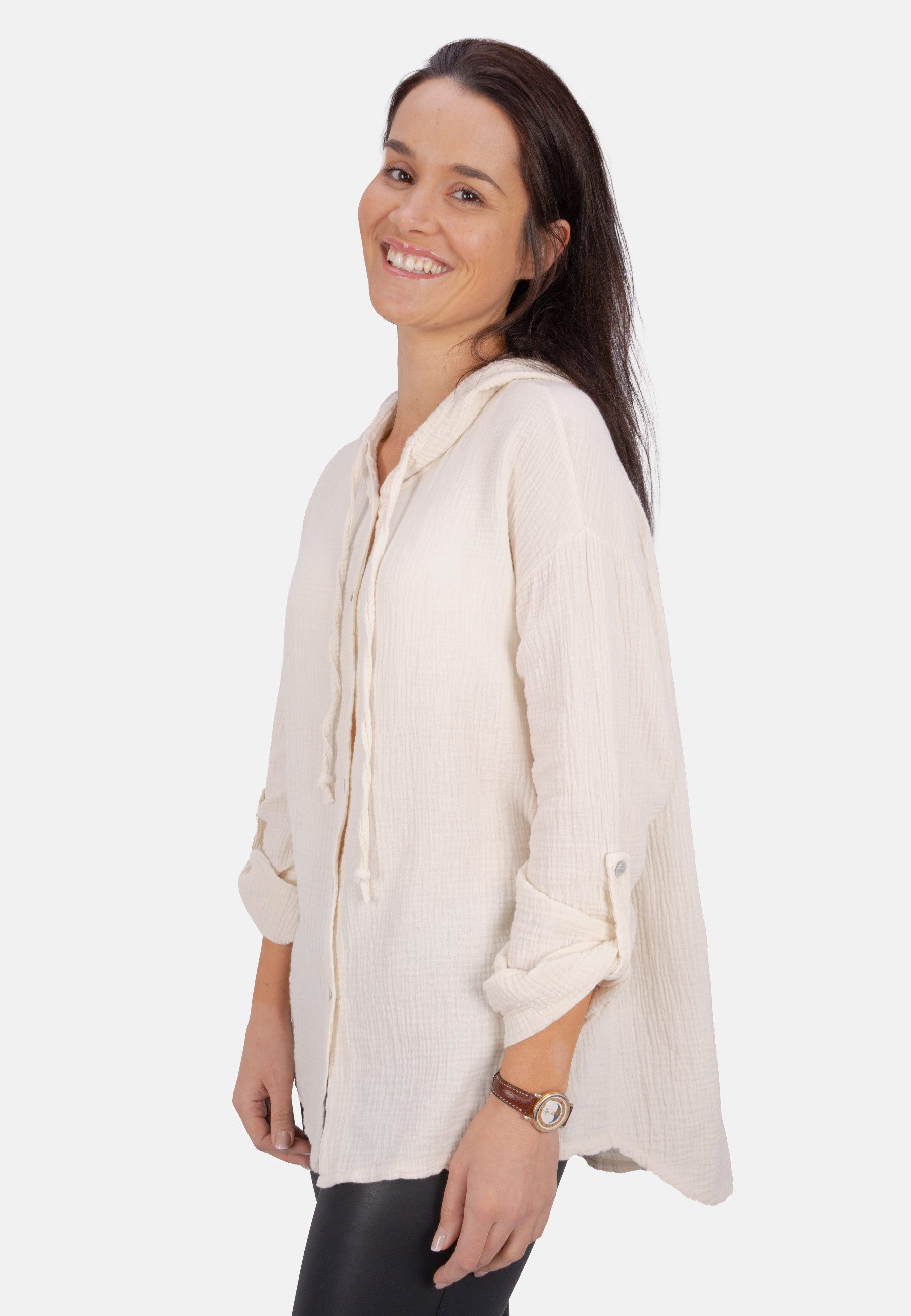 Seasons of April Hemdbluse Musselin Camila Oversized 100% Baumwolle Musselinbluse: Oversized, Halbarm & Kapuze