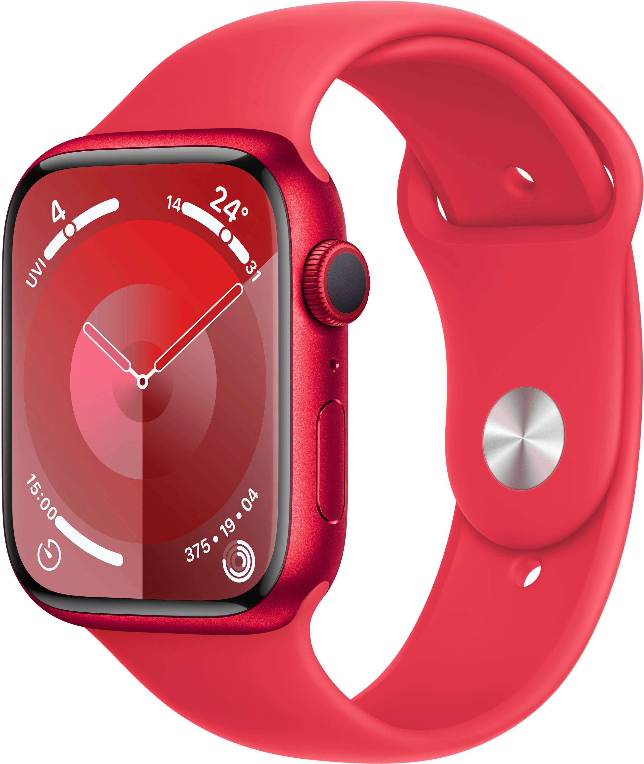 Apple Watch Series 9 GPS Aluminium 45mm M/L Smartwatch (4,5 cm/1,77 Zoll, Watch OS 10), Sport Band | Apple Watch