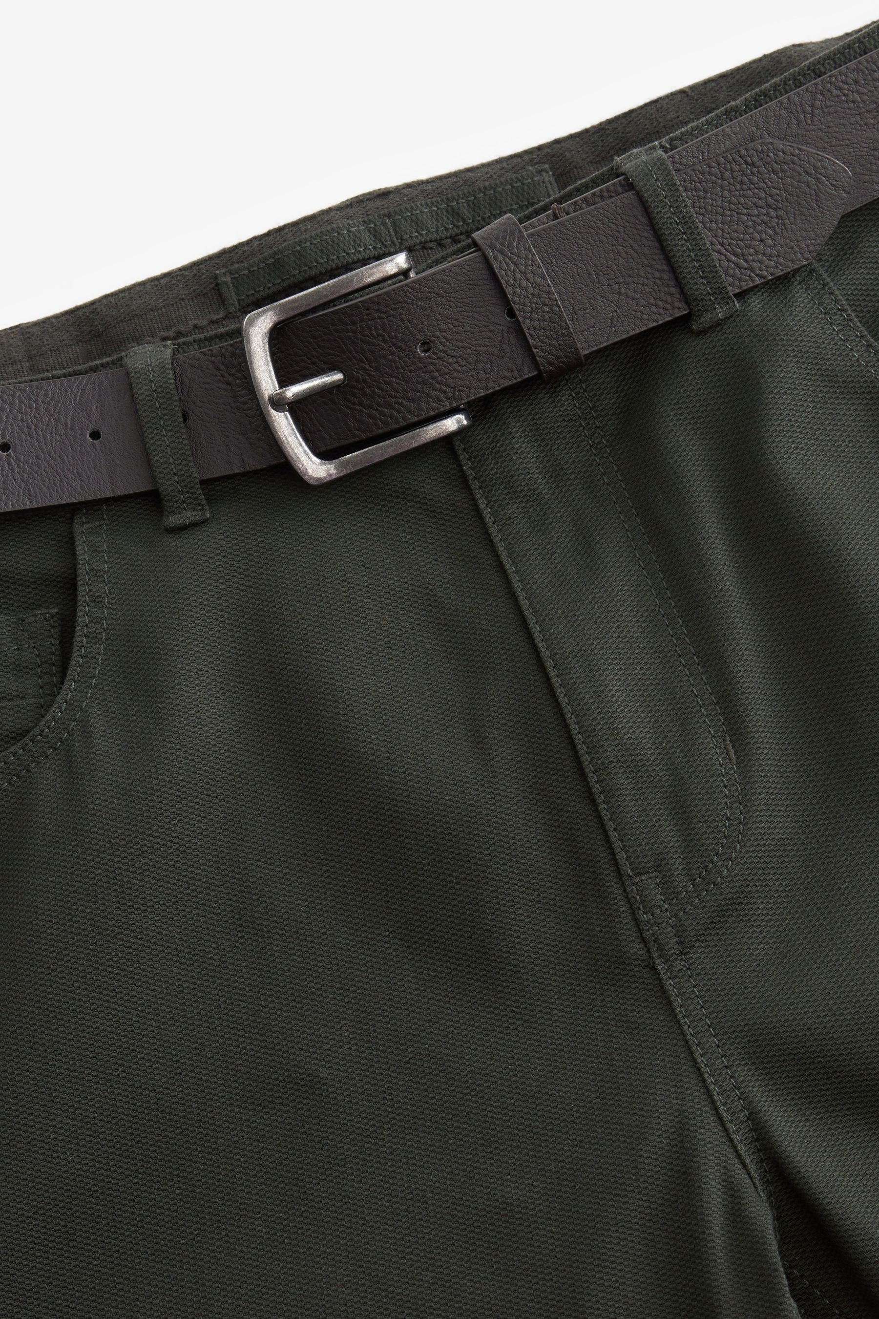Next 5-Pocket-Hose Slim Fit Hose Green (2-tlg) 5 mit Khaki und Taschen Gürtel