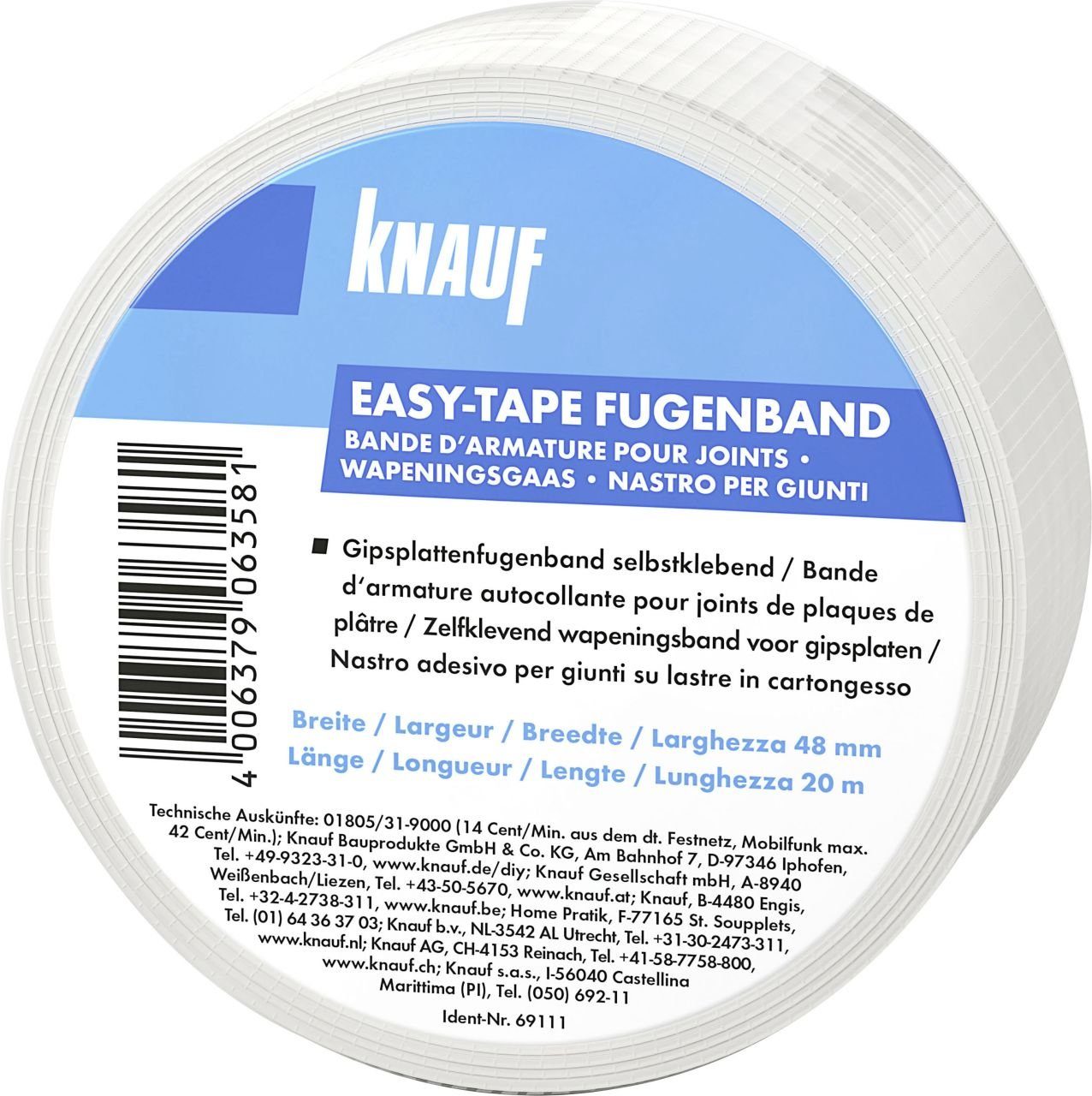 KNAUF Glasfasergewebe Knauf Gipsfaser-Fugenband easy-tape 20 m x 48 mm