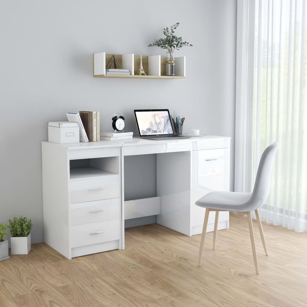 vidaXL Schreibtisch Schreibtisch Hochglanz-Weiß 140x50x76 cm Holzwerkstoff Hochglanz-Weiß | Hochglanz-Weiß