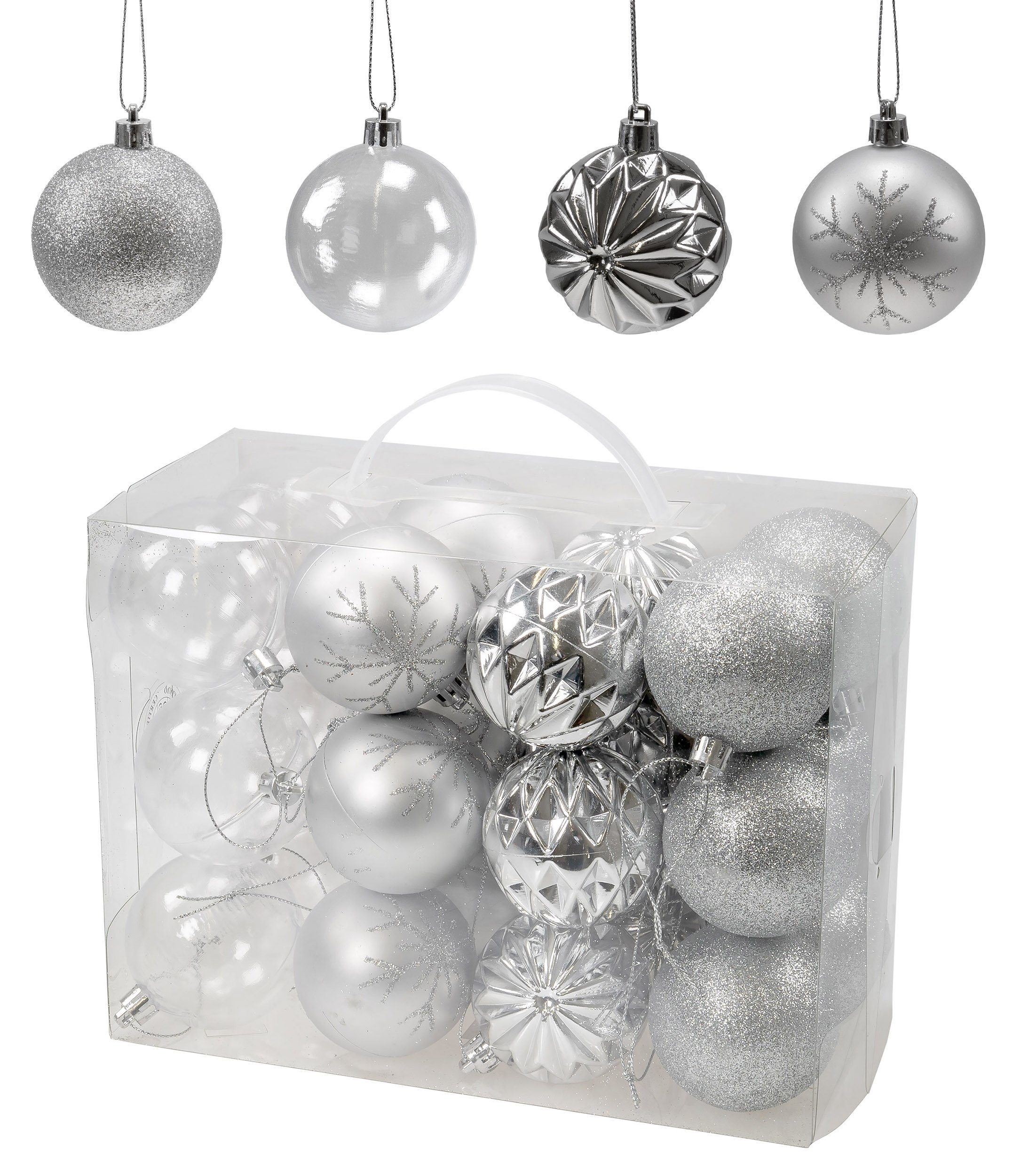 cm, ca. Weihnachtsbaumkugeln inkl. Aufhängung, 24 und kamelshopping bruchsicher, stoß- Weihnachtskugeln Christbaumschmuck silber 6 Ø