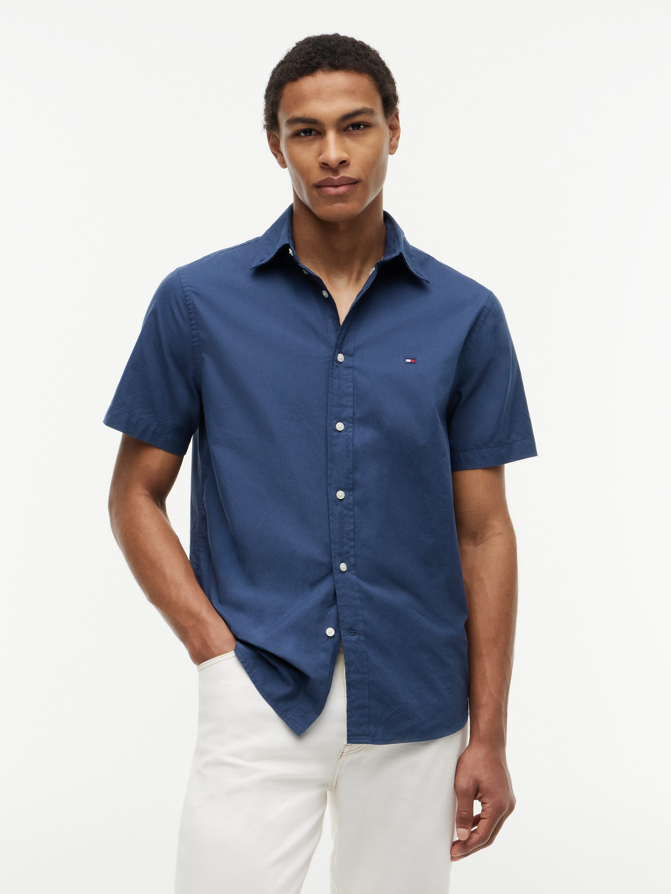 Tommy Hilfiger Kurzarmhemd FLEX POPLIN HOUNDSTOOTH Regular fit mit normalem Hemdkragen