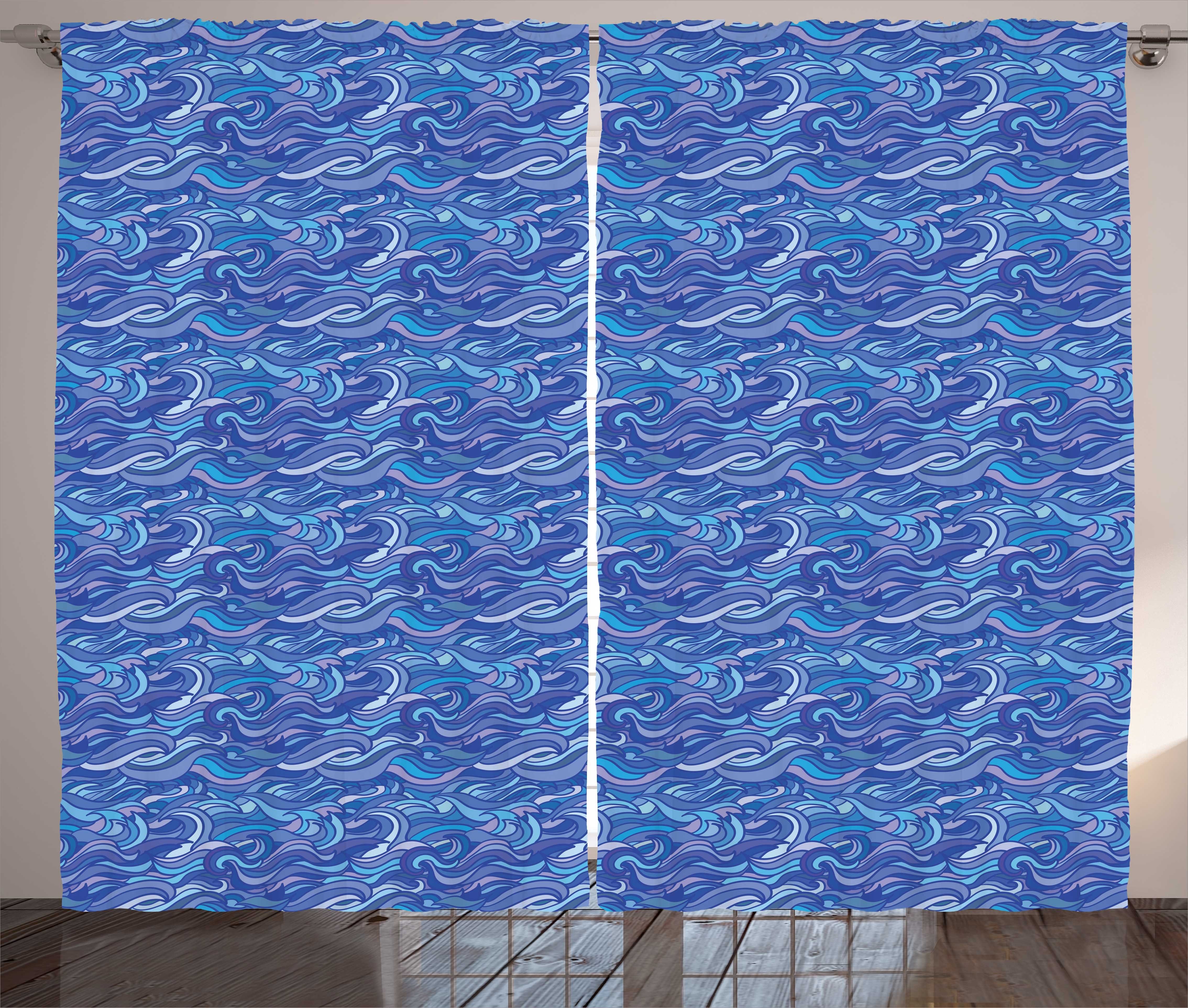 Gardine Schlafzimmer Kräuselband Vorhang mit Schlaufen und Haken, Abakuhaus, Abstrakt Blaue Töne Knorrige Waves