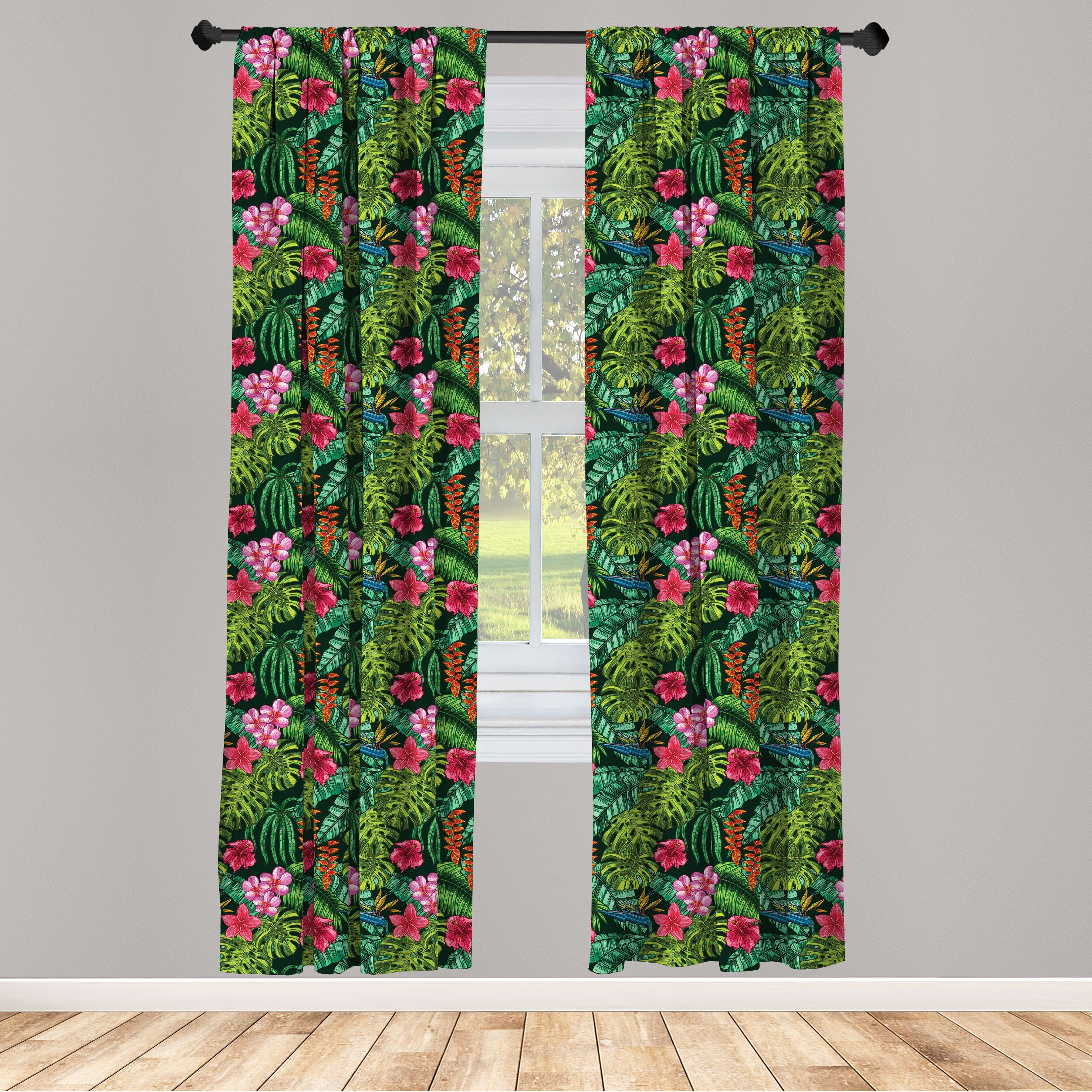 Gardine Vorhang für Wohnzimmer Schlafzimmer Dekor, Abakuhaus, Microfaser, Exotisch Hibiscus Plumeria Monstera
