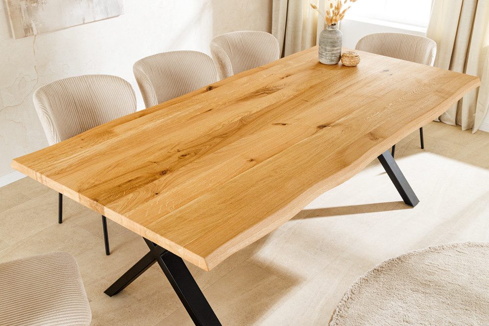 riess-ambiente Esstisch WILD OAK 160cm natur/schwarz - Wildeiche, Baumkante, X-Gestell, geölt (Einzelartikel, 1-St), Urbaner Massivholztisch für 6 Personen - ideal für Wohn- & Esszimmer