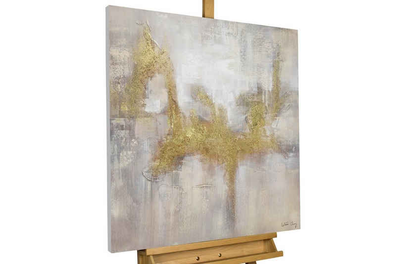 KUNSTLOFT Gemälde Goldene Flügel 80x80 cm, Leinwandbild 100% HANDGEMALT Wandbild Wohnzimmer