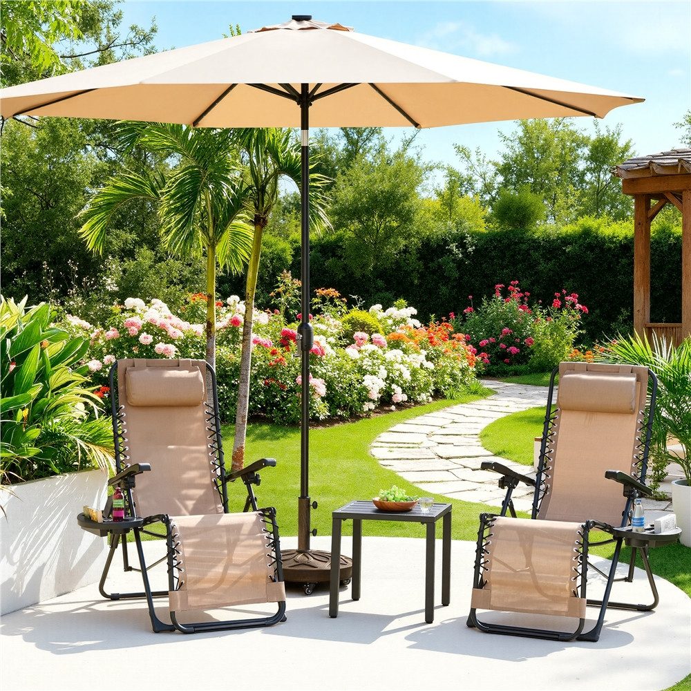 Yaheetech Gartenliege Zero-Gravity-Klappstuhl Klappbar & Tragbar, 1 St., Gartenstuhl mit Kopfkissen & Becherhalter