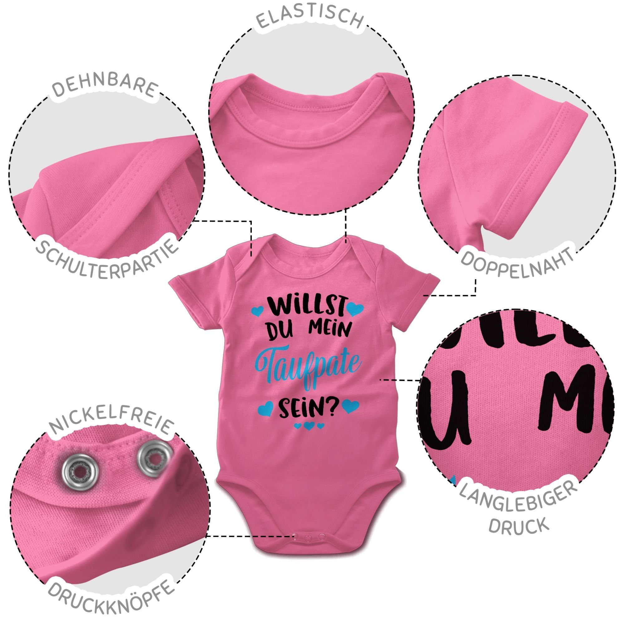 hellblau Baby Willst Pink Sprüche 2 Shirtracer sein? Shirtbody Taufpate mein du -